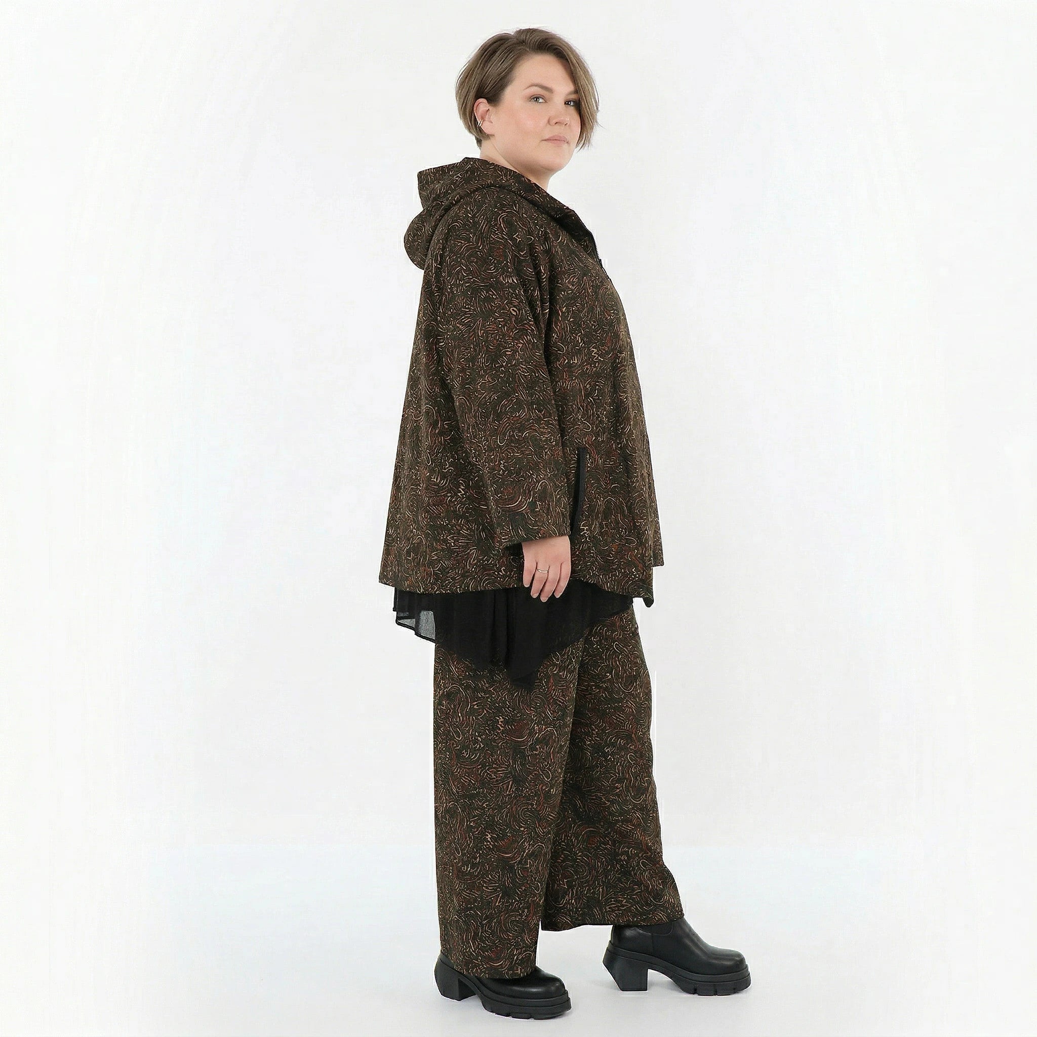 AKH Fashion Jacke in kastiger Form, aus Materialmix, 1516.07076, Cognac