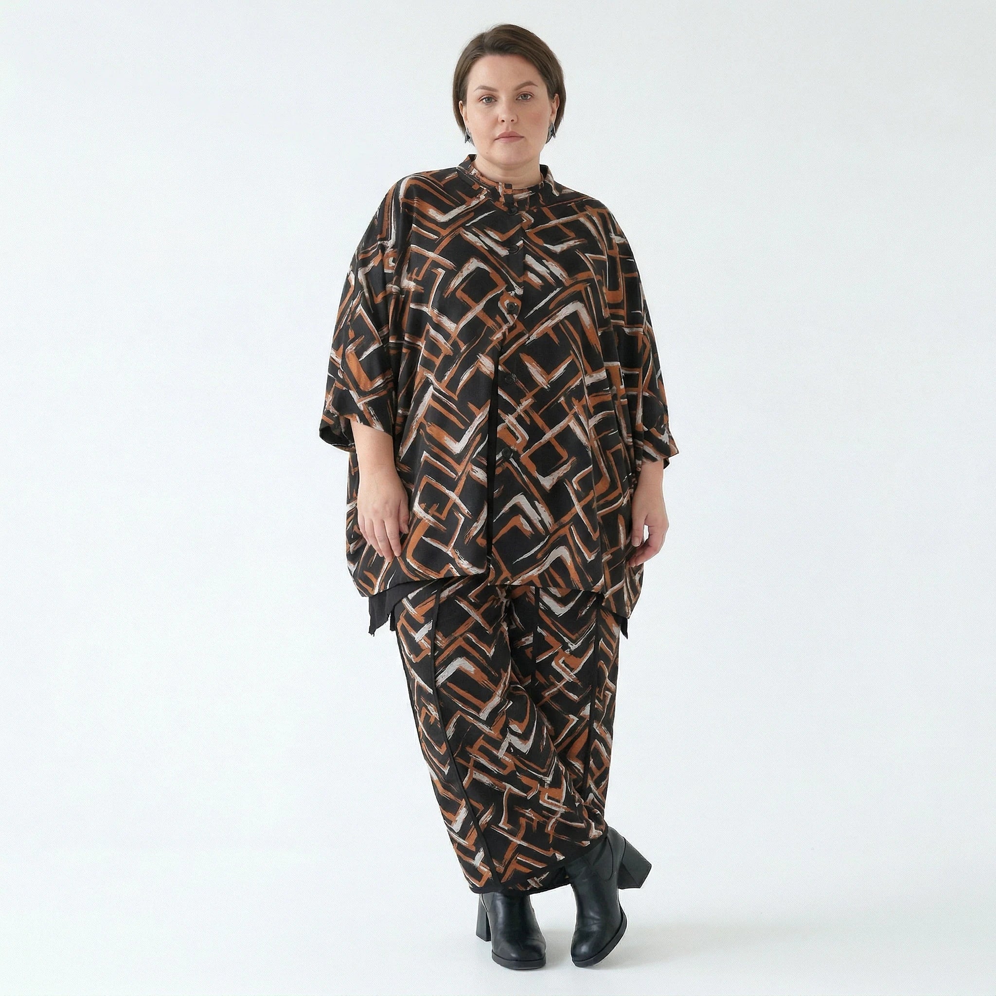 AKH Fashion Hose in gerader Form, aus Viskose, 1517.07074, Schwarz/Cognac/Weiß, Schick