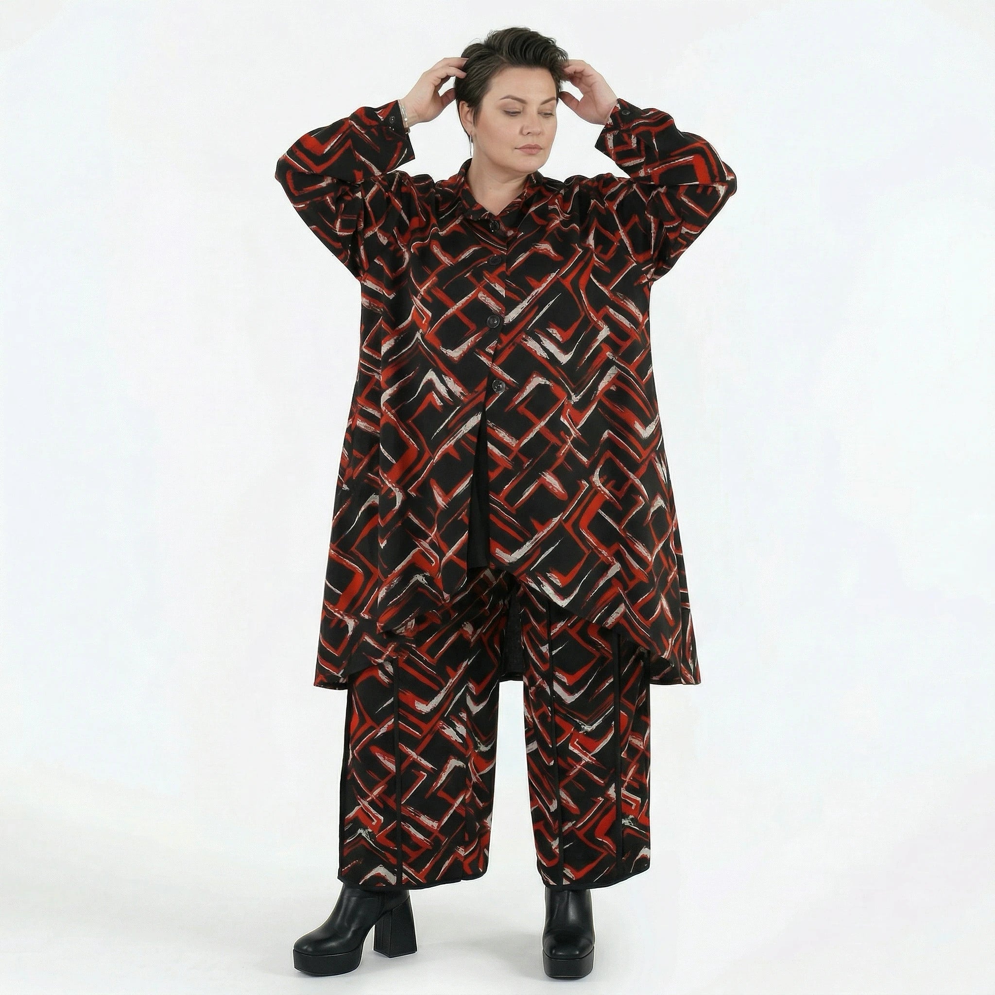 AKH Fashion Jacke in Vokuhila-Form, aus Viskose, 1517.07119, Schwarz/Rot/Weiß, Schick