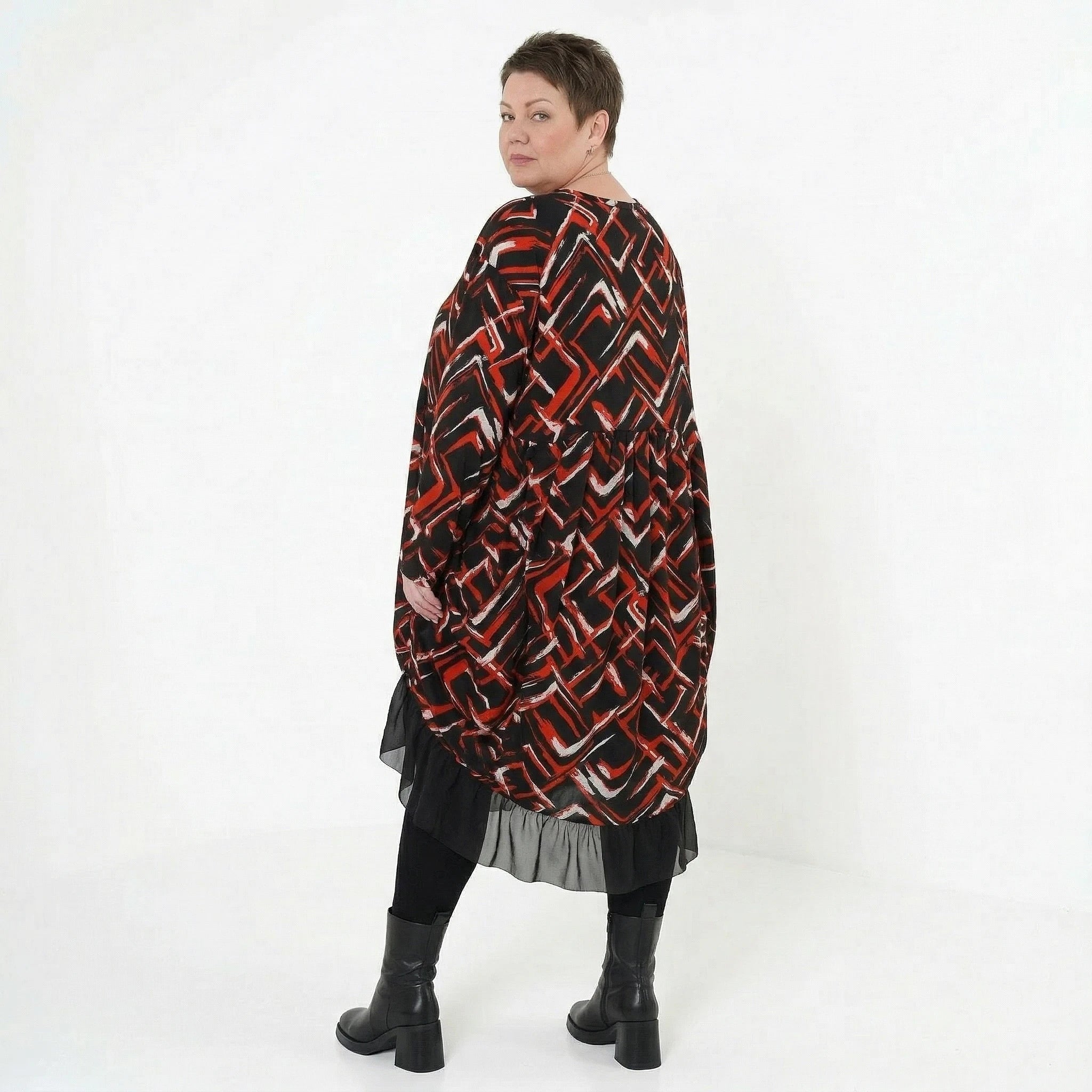 Ballonkleid von AKH Fashion aus Viskose, 1517.07128, Schwarz/Rot/Weiß, Pinselstrich