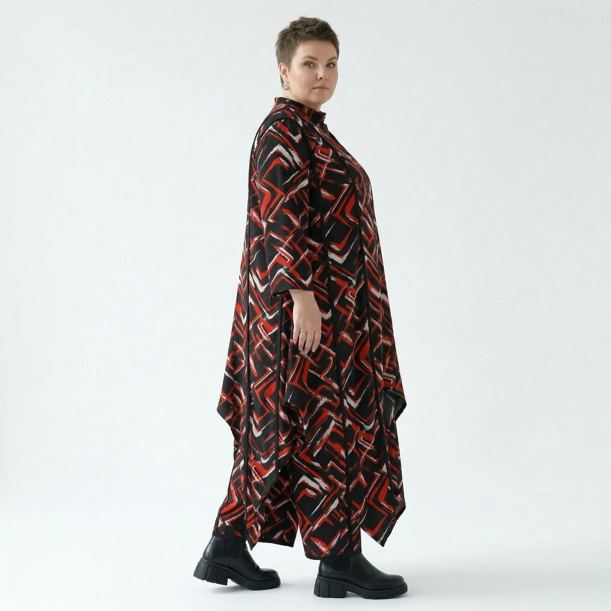 Zipfel Bluse von AKH Fashion aus Viskose, 1517.07129, Schwarz/Rot/Weiß, Pinselstrich