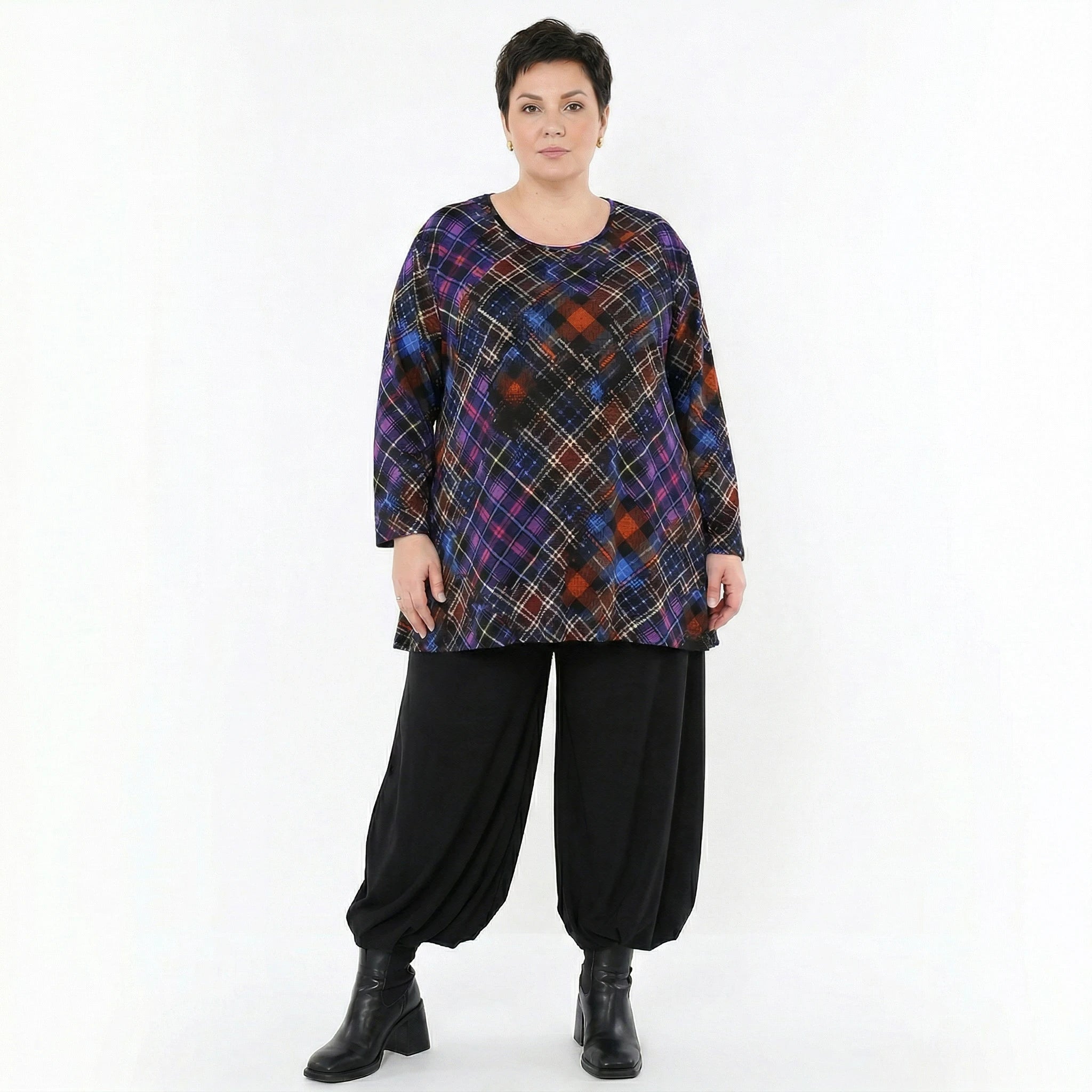 AKH Fashion Bigshirt in Glocken-Form, aus Viskose, 1518.01892, Multicolor/Blau, Kariert, Schick