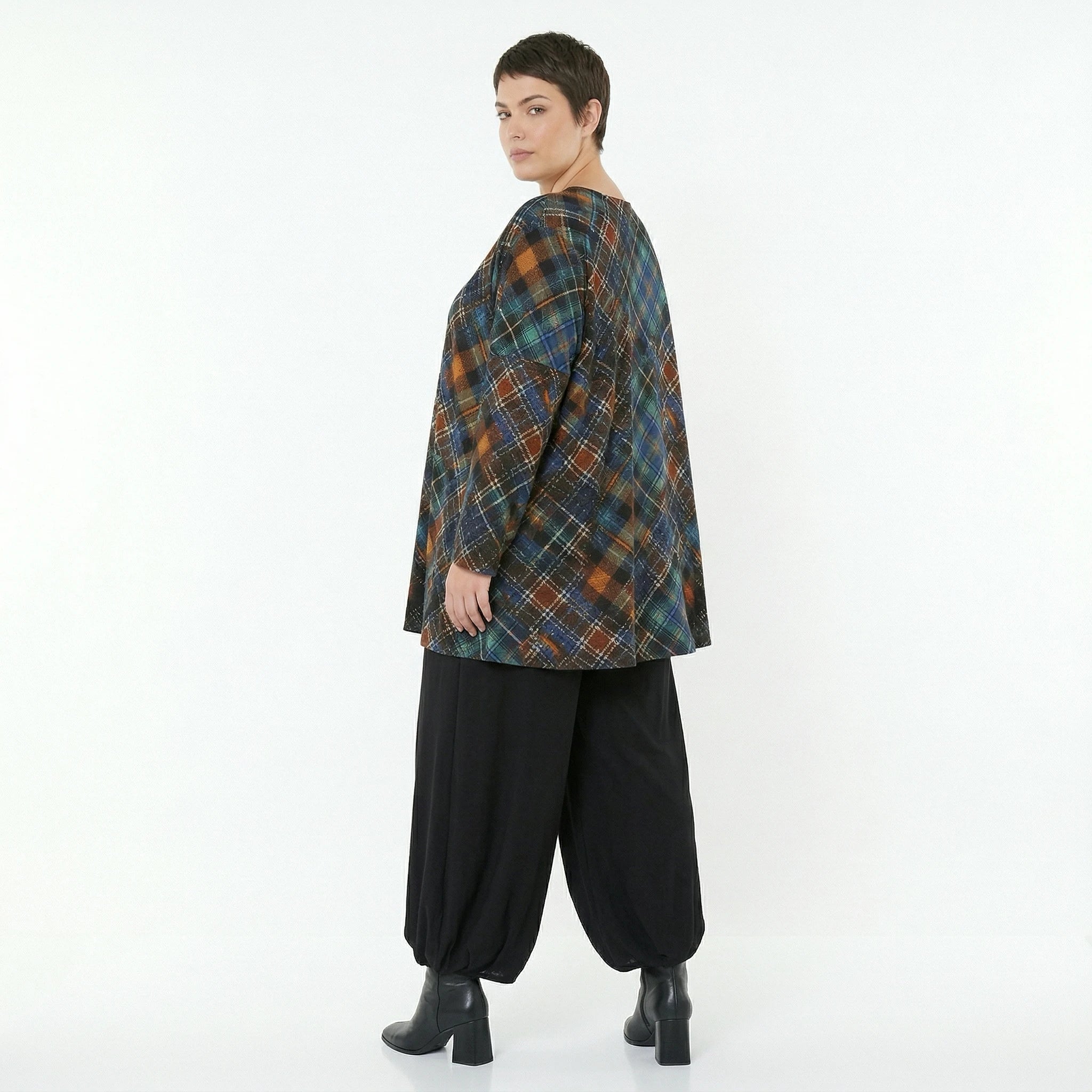 AKH Fashion Bigshirt in Glocken-Form, aus Viskose, 1518.01892, Multicolor/Grün, Kariert, Schick