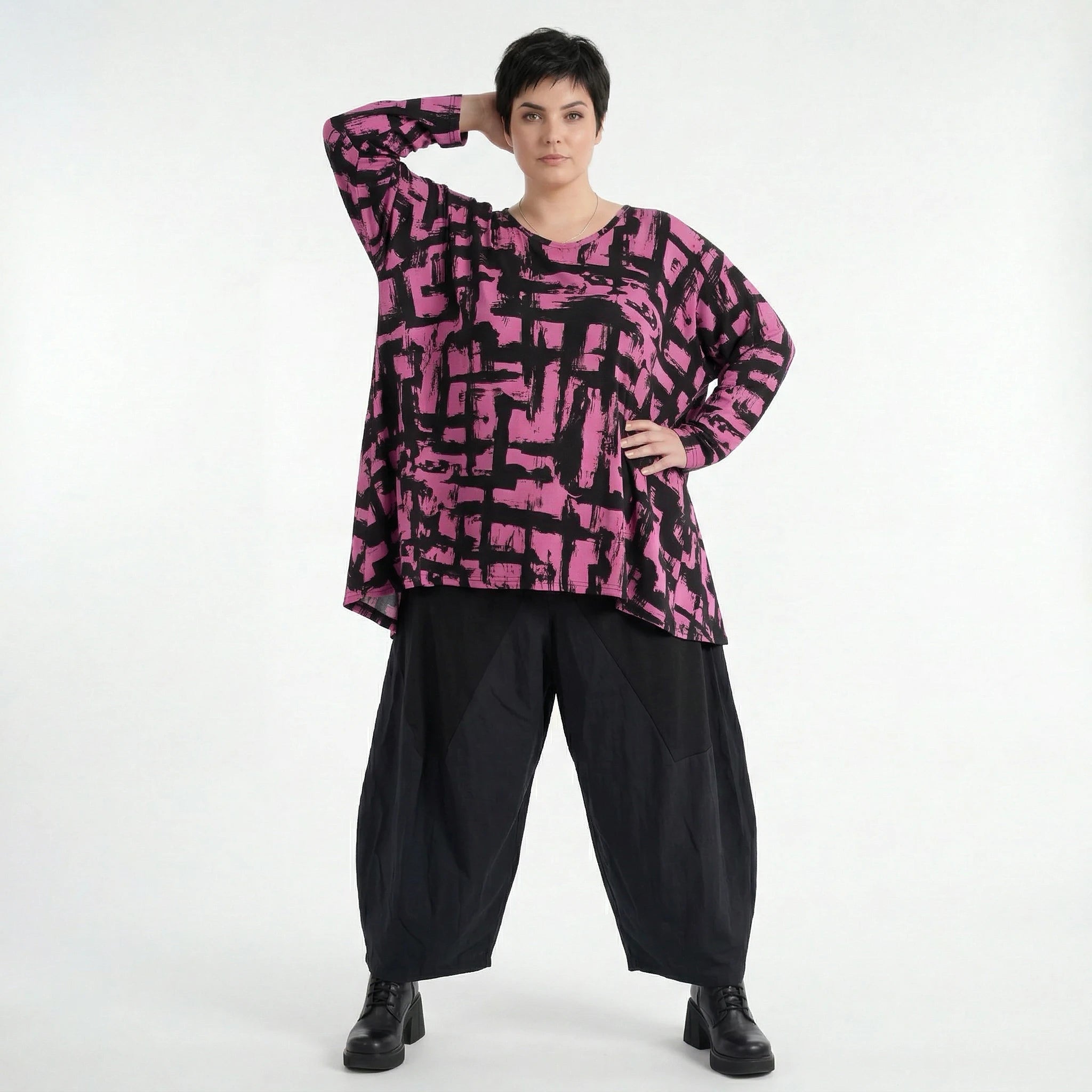 A-Form Bigshirt von AKH Fashion aus Viskose, 1519.02593, Fuchsia/Schwarz, Pinselstrich