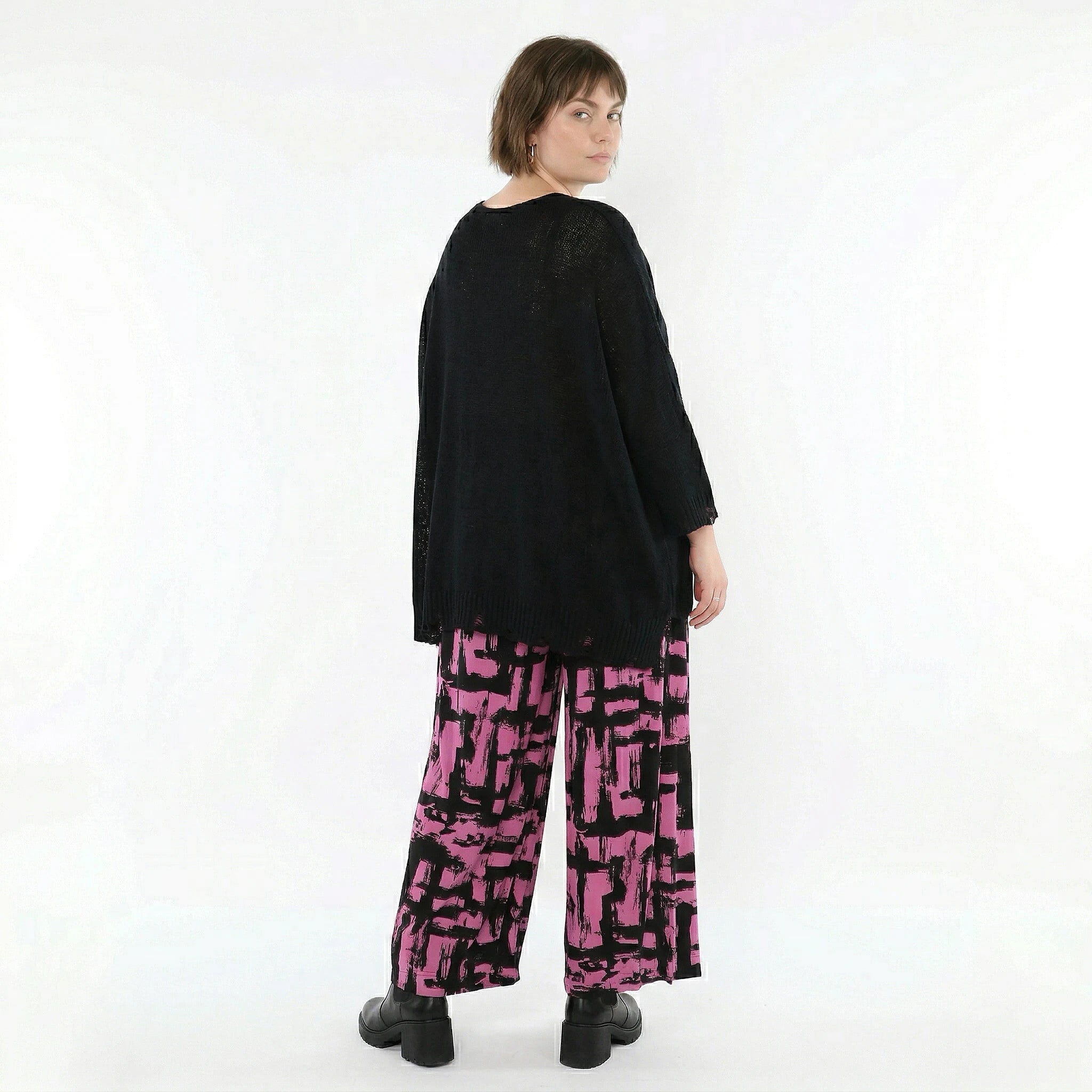 Ballonhose von AKH Fashion aus Viskose, 1519.07007, Fuchsia/Schwarz, Pinselstrich, Schick