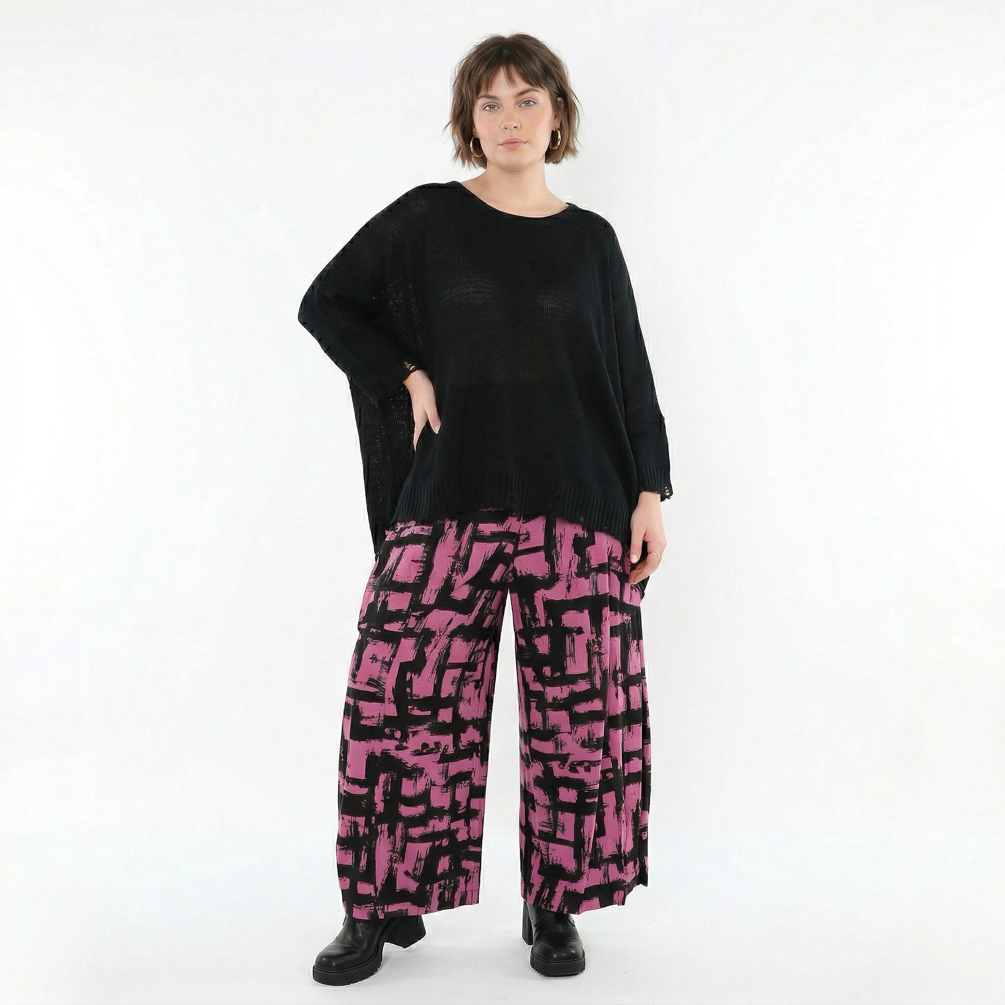 Ballonhose von AKH Fashion aus Viskose, 1519.07007, Fuchsia/Schwarz, Pinselstrich, Schick