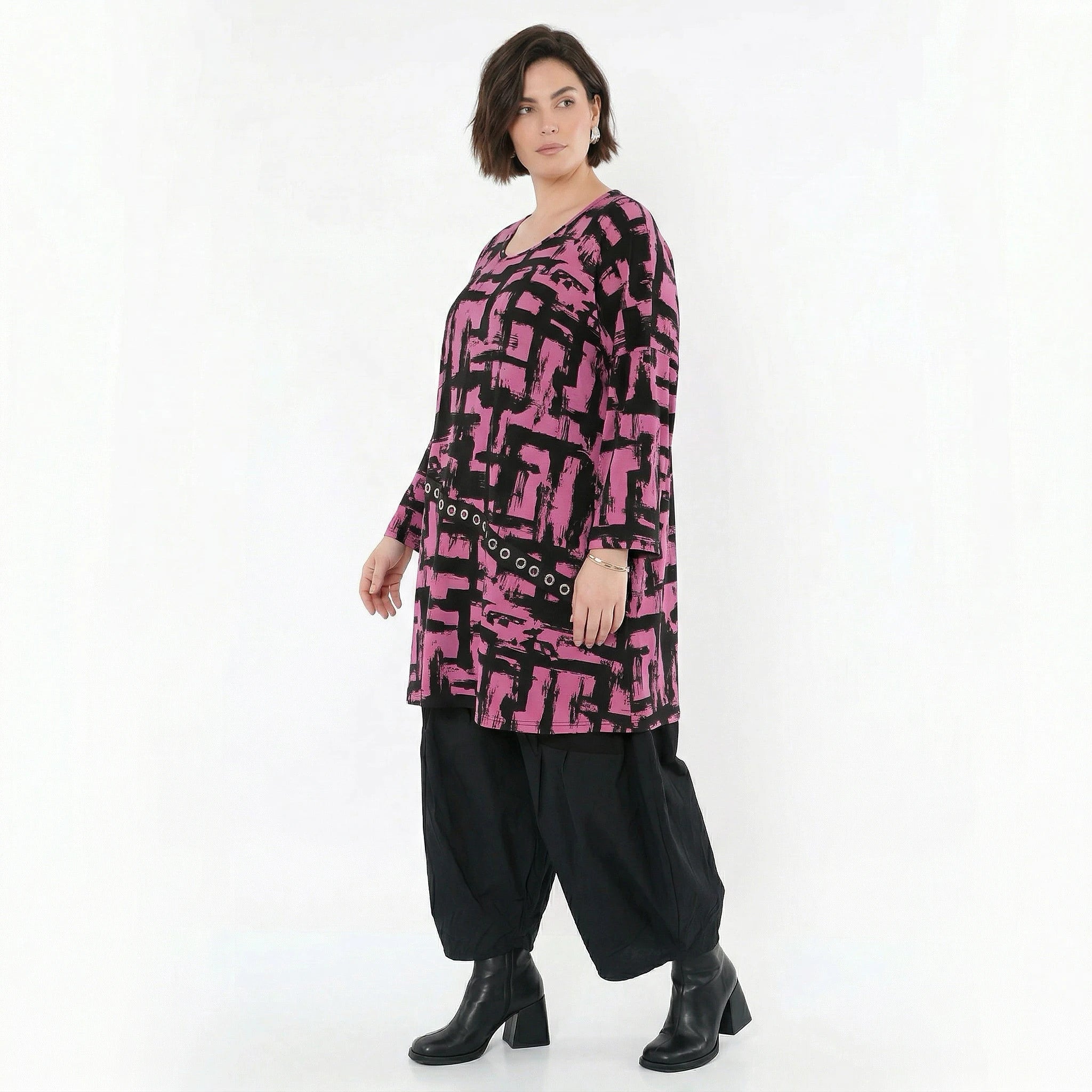 A-Form Bigshirt von AKH Fashion aus Viskose, 1519.07126, Fuchsia/Schwarz, Pinselstrich