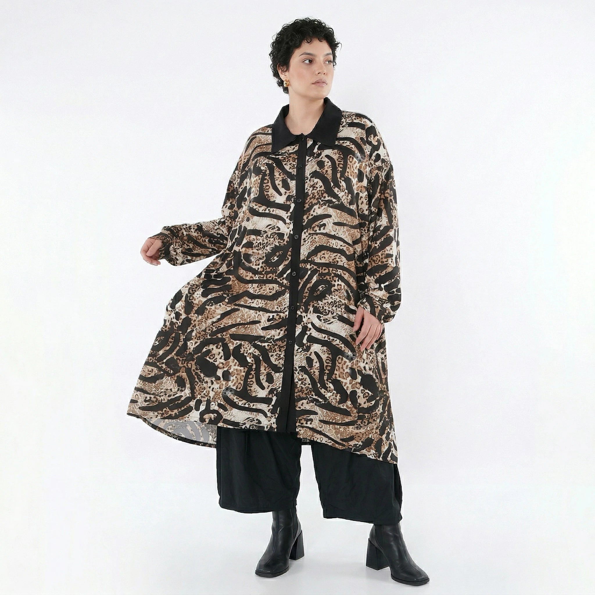 AKH Fashion Longbluse in gerader Form, aus Materialmix, 1521.07131, Schwarz/Cognac/Weiß