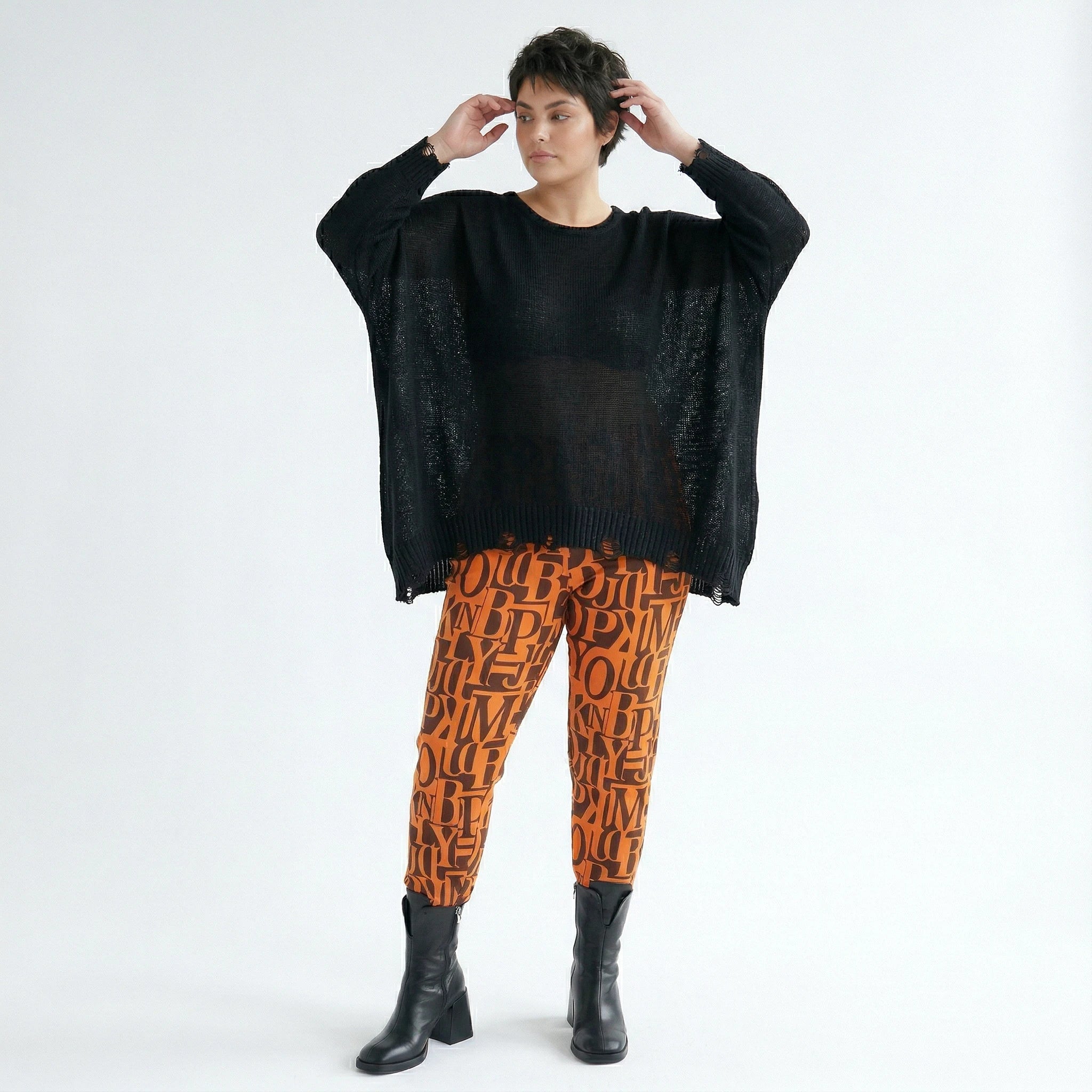 AKH Fashion Leggings in gerader Form, aus Viskose, 150100P, Orange/Braun, Buchstaben