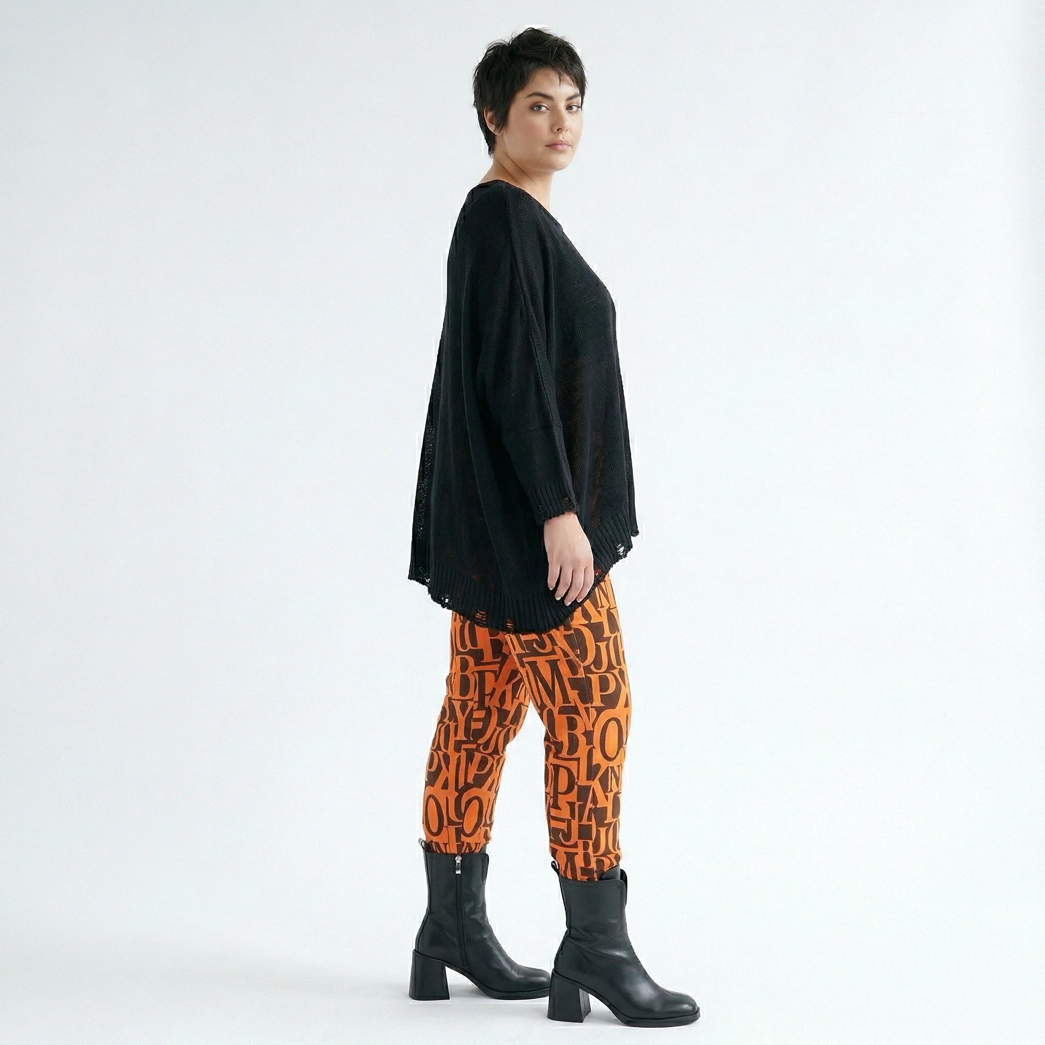 AKH Fashion Leggings in gerader Form, aus Viskose, 150100P, Orange/Braun, Buchstaben