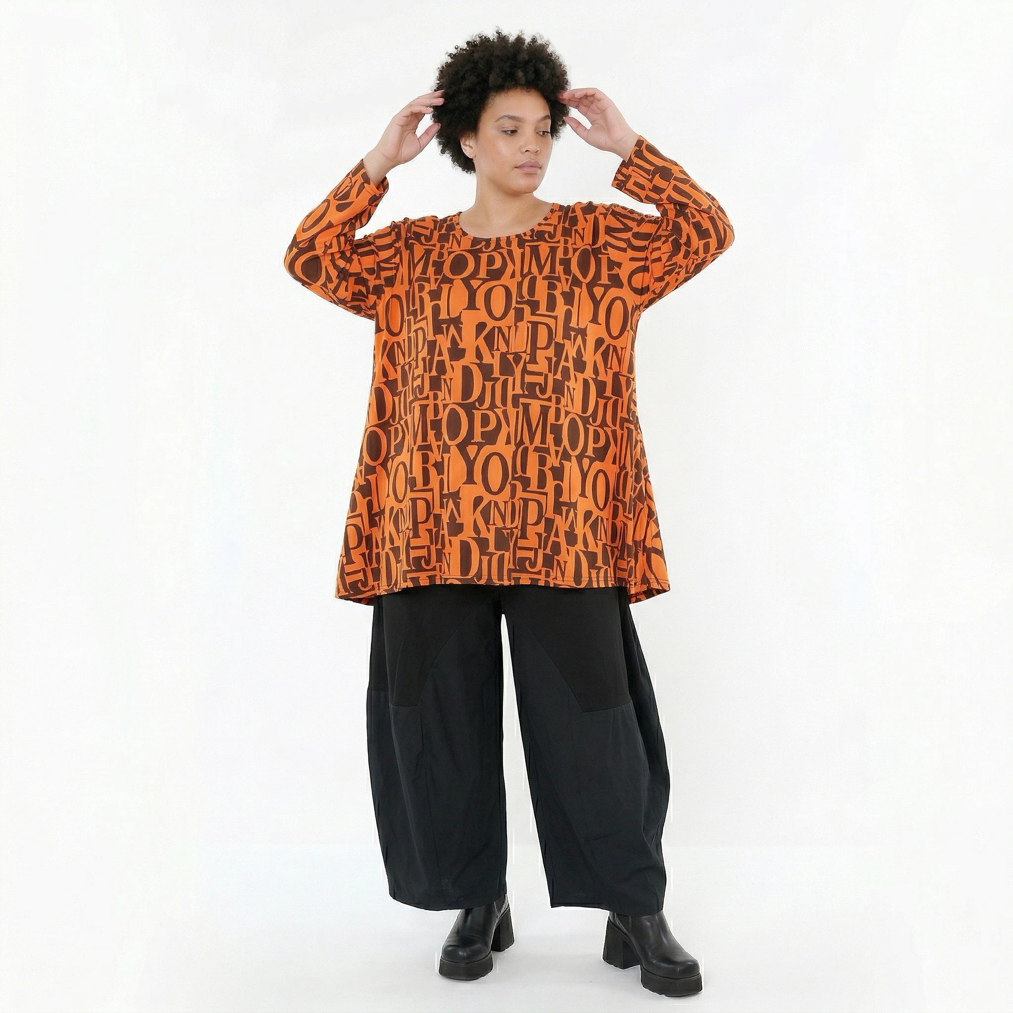 AKH Fashion Shirt in Glocken-Form, aus Viskose, 1501892, Orange/Braun, Buchstaben, Schick