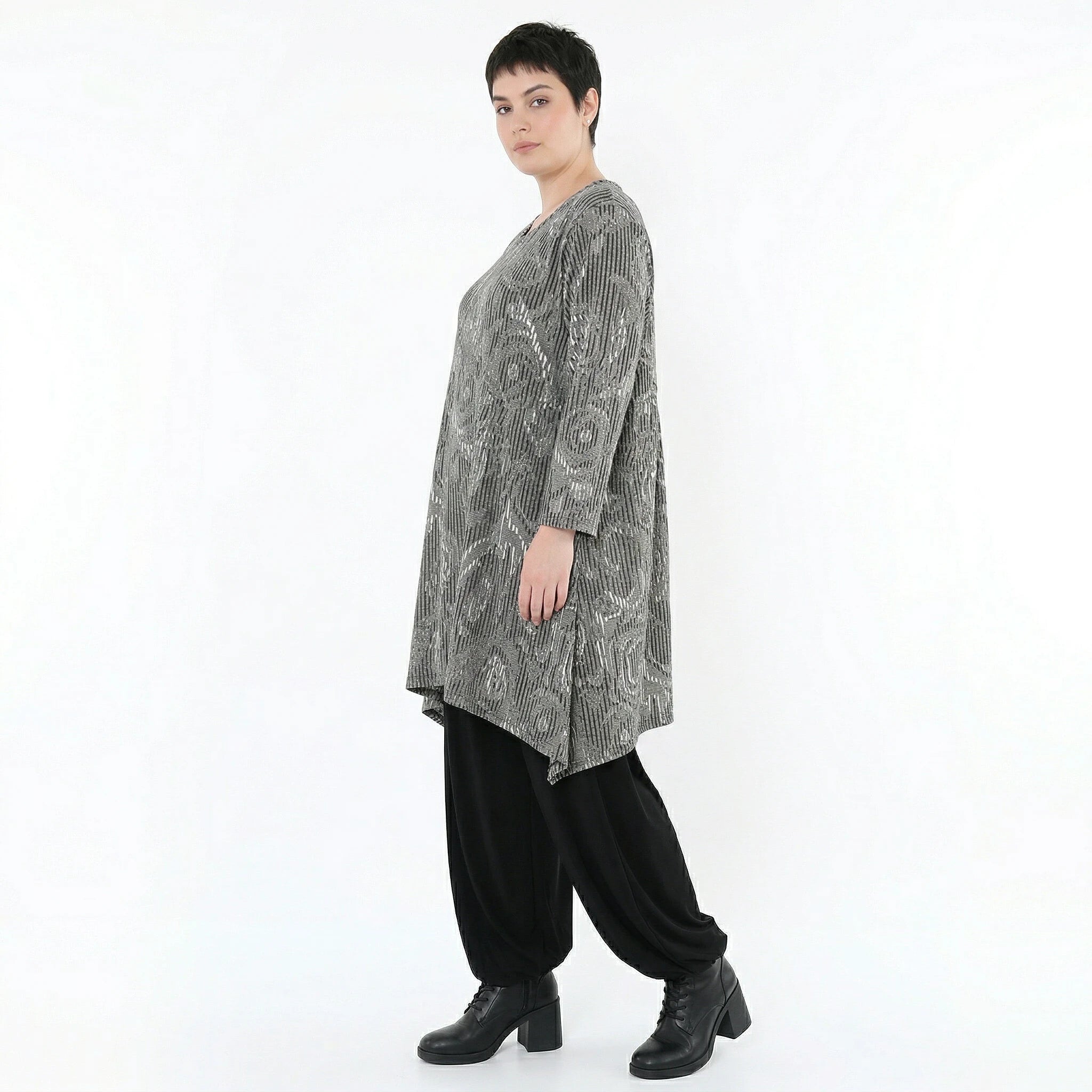 A-Form Shirt von AKH Fashion aus Materialmix, 1500521, Grau/Schwarz/Weiß, Vichy-Streifen