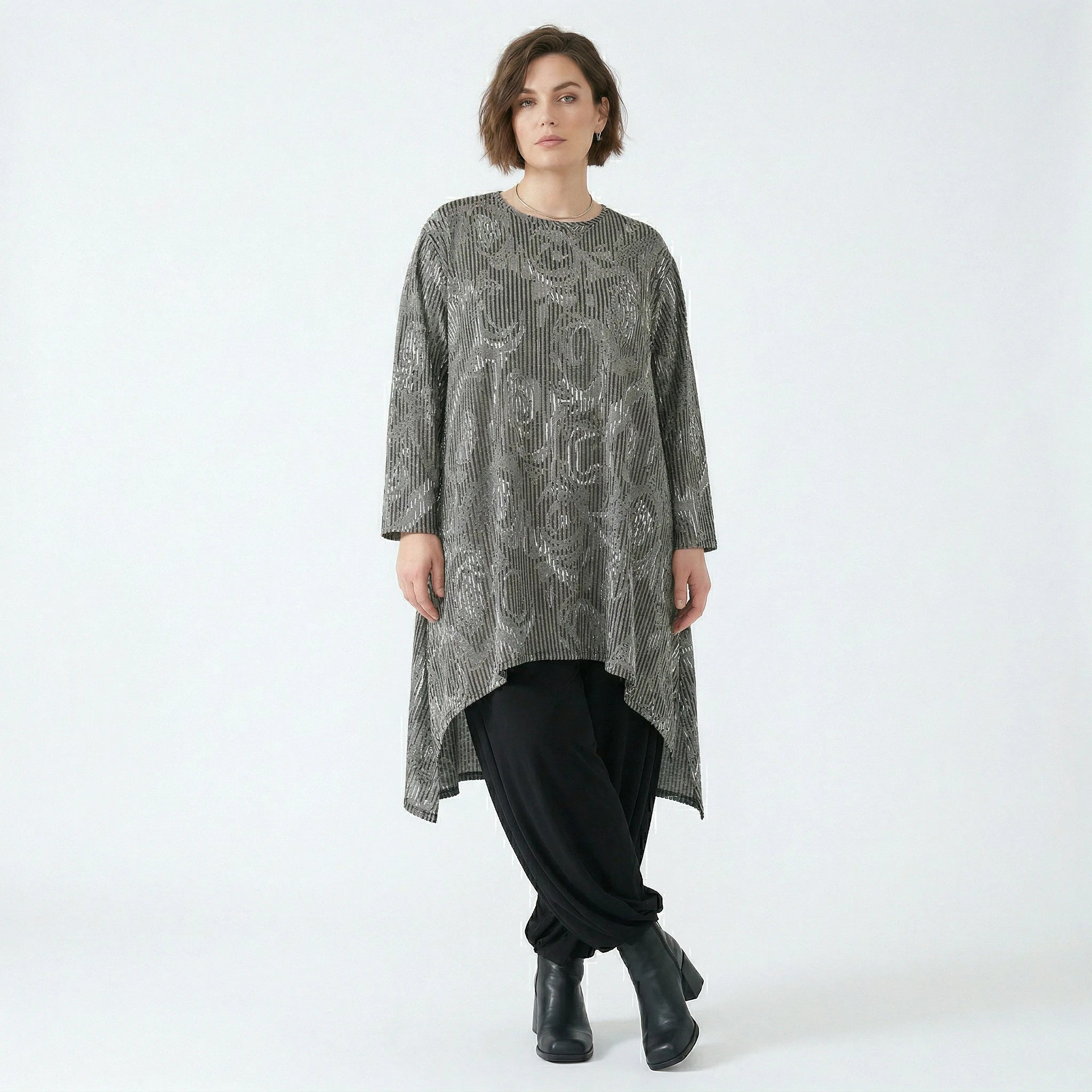 A-Form Shirt von AKH Fashion aus Materialmix, 1504656, Grau/Schwarz/Weiß, Vichy-Streifen
