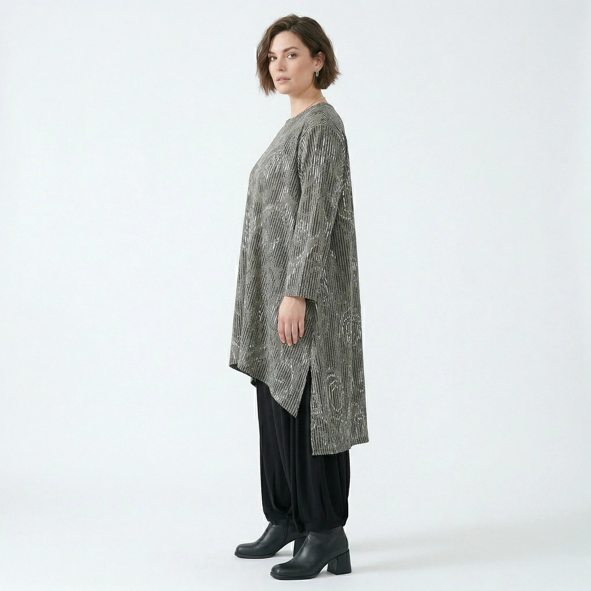 A-Form Shirt von AKH Fashion aus Materialmix, 1504656, Grau/Schwarz/Weiß, Vichy-Streifen