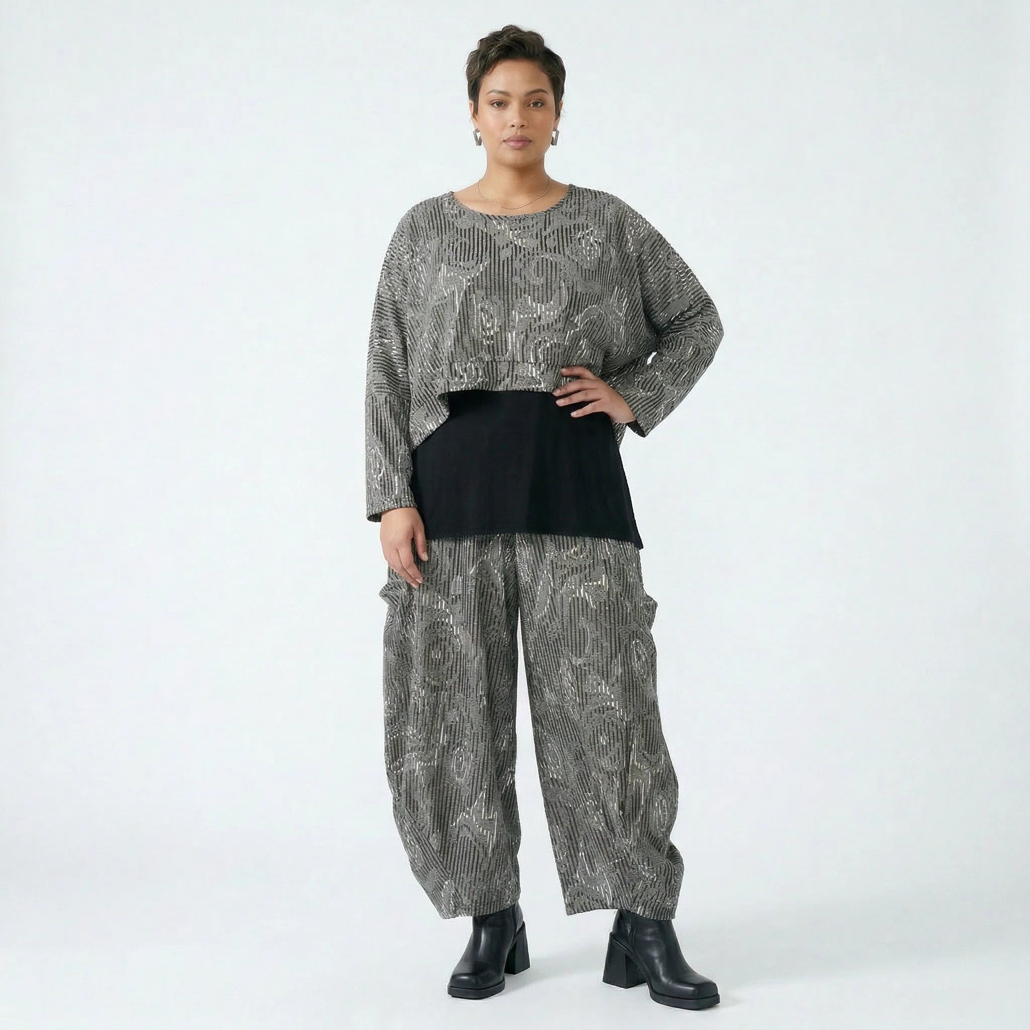 Ballonhose von AKH Fashion aus Materialmix, 1508069, Grau/Schwarz/Weiß, Vichy-Streifen
