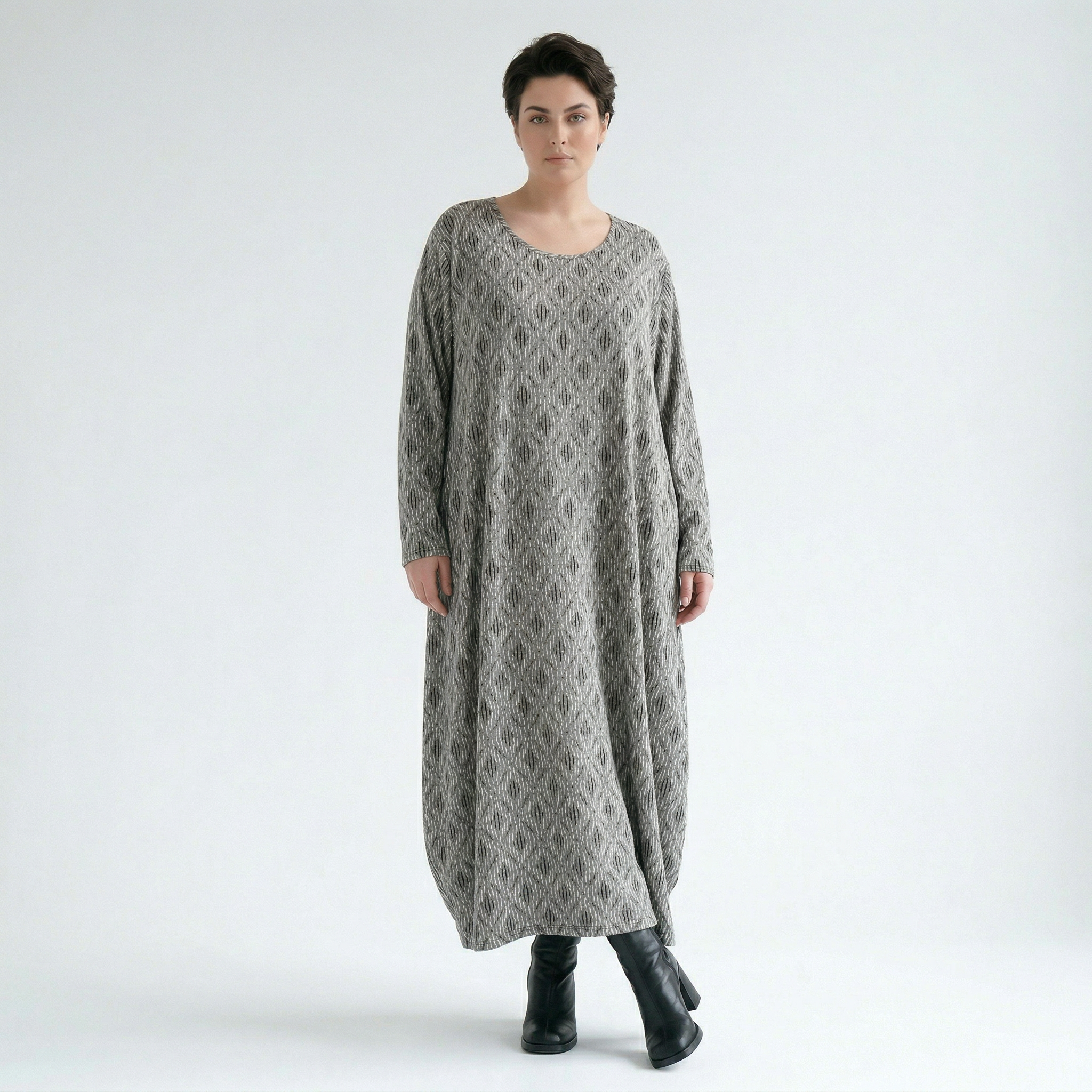 Ballonkleid von AKH Fashion aus Materialmix, 1501926, Hellgrau/Schwarz/Weiß, Schick