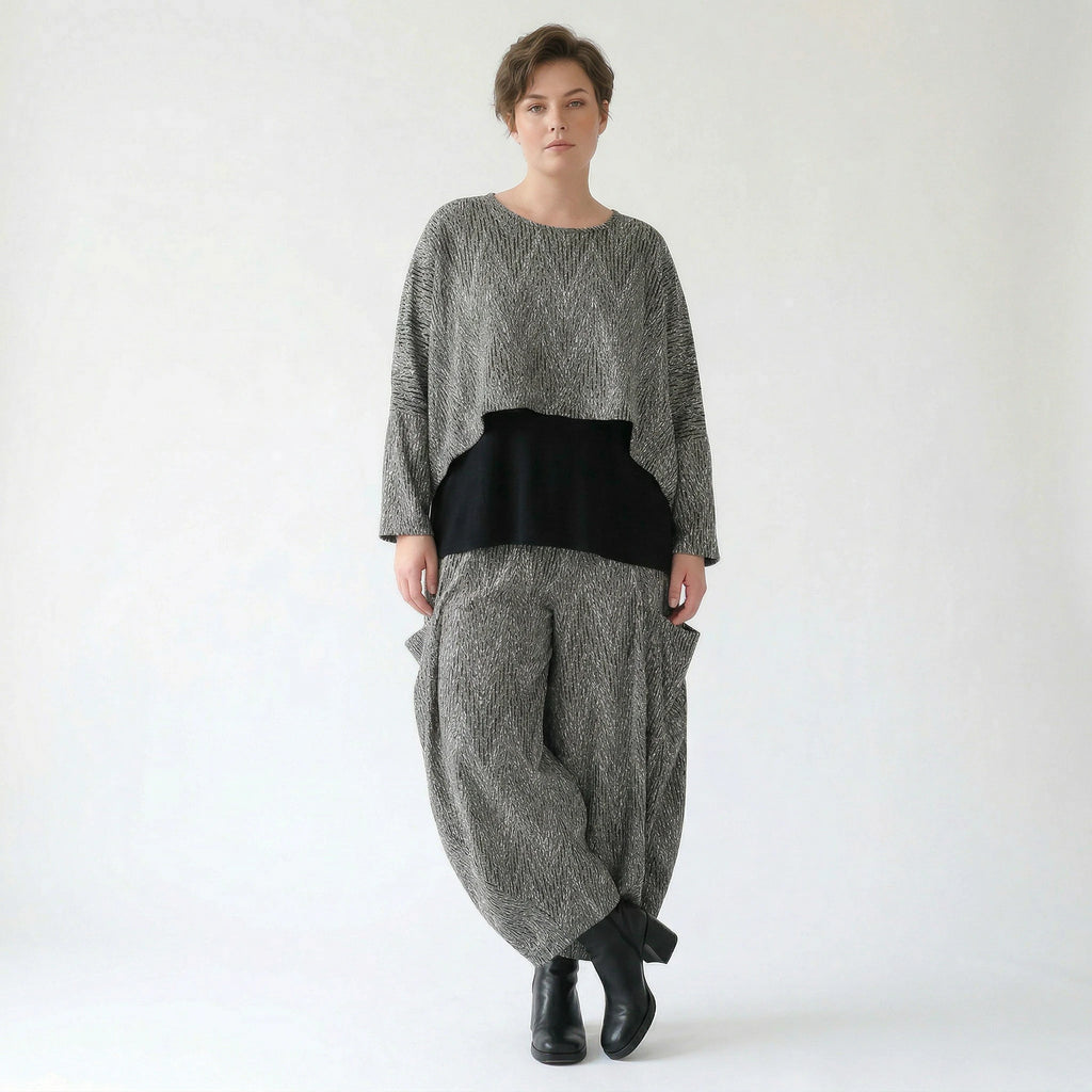 Ballonhose von AKH Fashion aus Materialmix, 1526.08069, Grau/Schwarz/Weiß, Vichy-Streifen