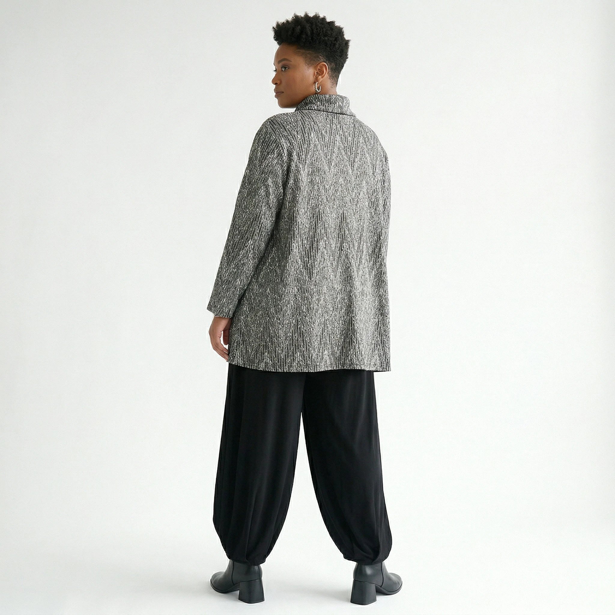 AKH Fashion Shirt in Glocken-Form, aus Materialmix, 1526.1892R, Grau/Schwarz/Weiß, Schick