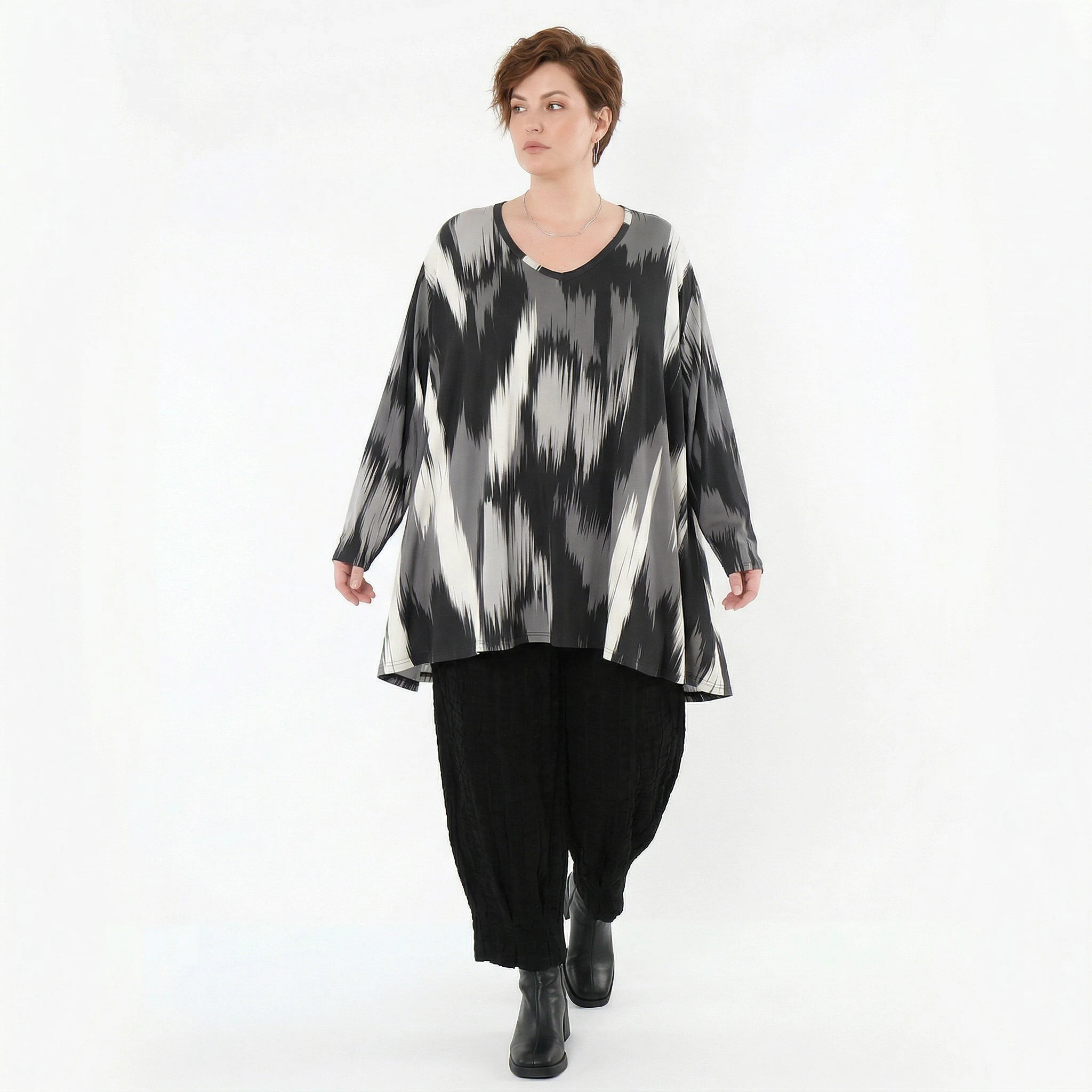 A-Form Bigshirt von AKH Fashion aus Viskose, 1530.00593, Schwarz/Grau/Weiß, Pinselstrich