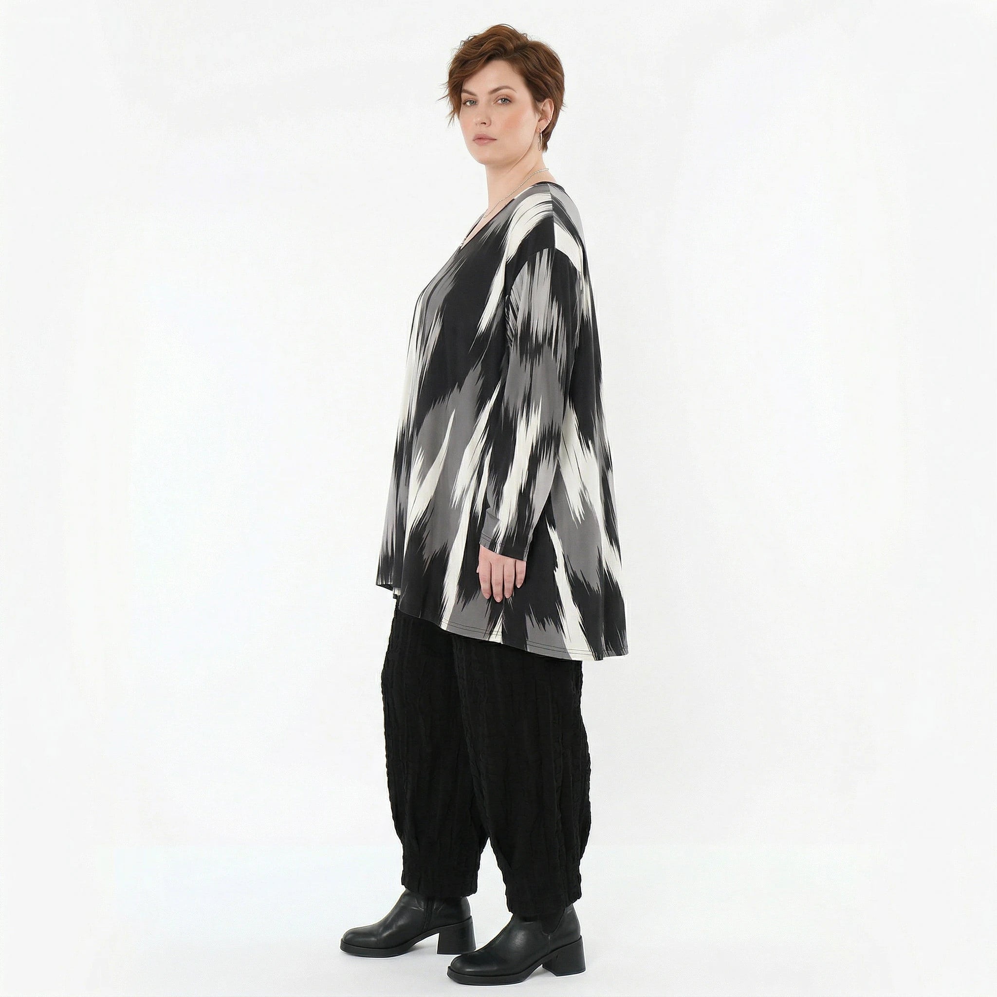 A-Form Bigshirt von AKH Fashion aus Viskose, 1530.00593, Schwarz/Grau/Weiß, Pinselstrich