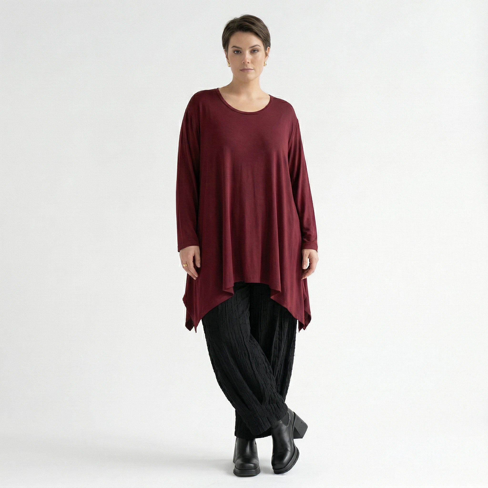 A-Form Bigshirt von AKH Fashion aus Viskose, 1531.01019, Burgundy, Ausgefallen, Zeitlos
