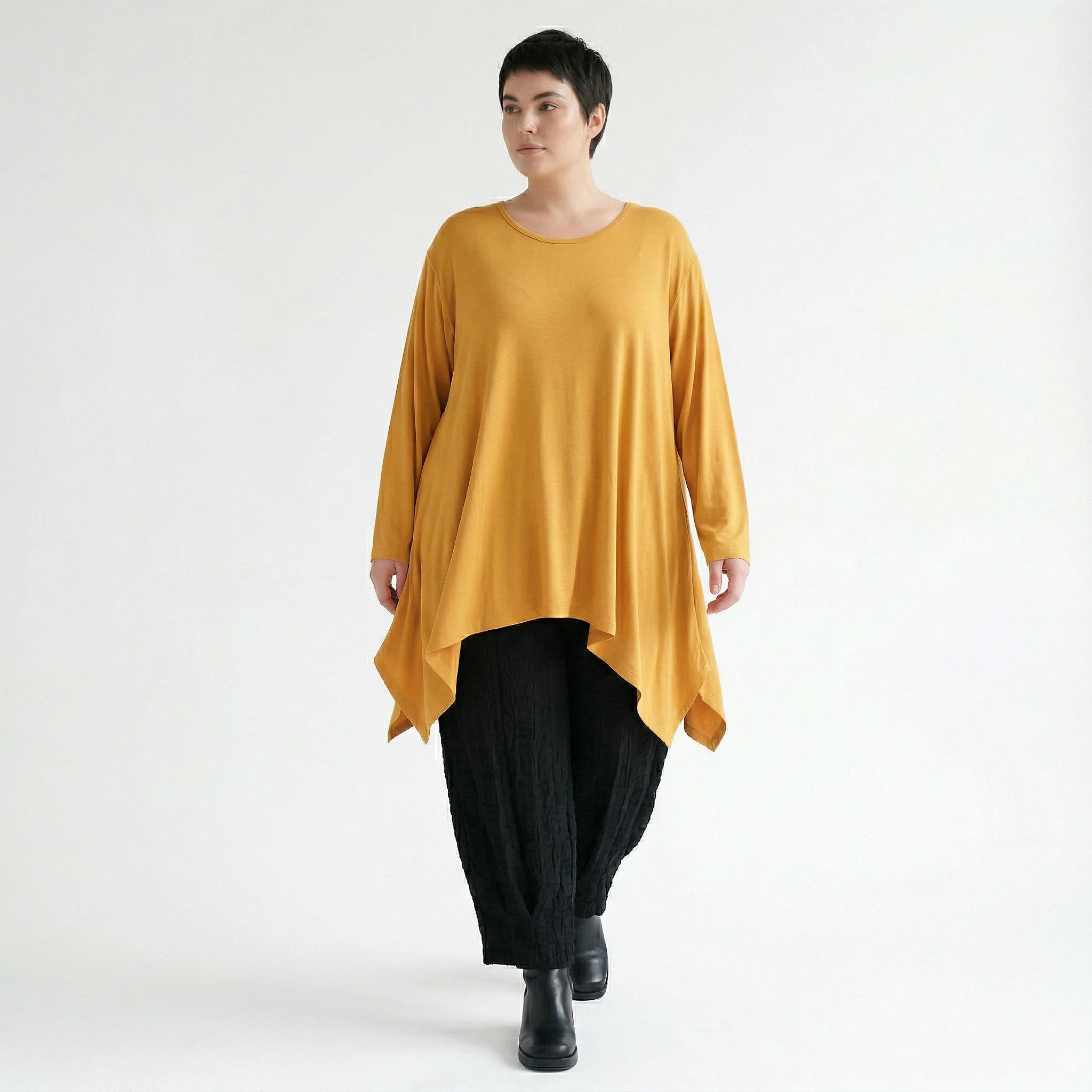 A-Form Bigshirt von AKH Fashion aus Viskose, 1531.01019, Senf, Ausgefallen, Zeitlos, Schick