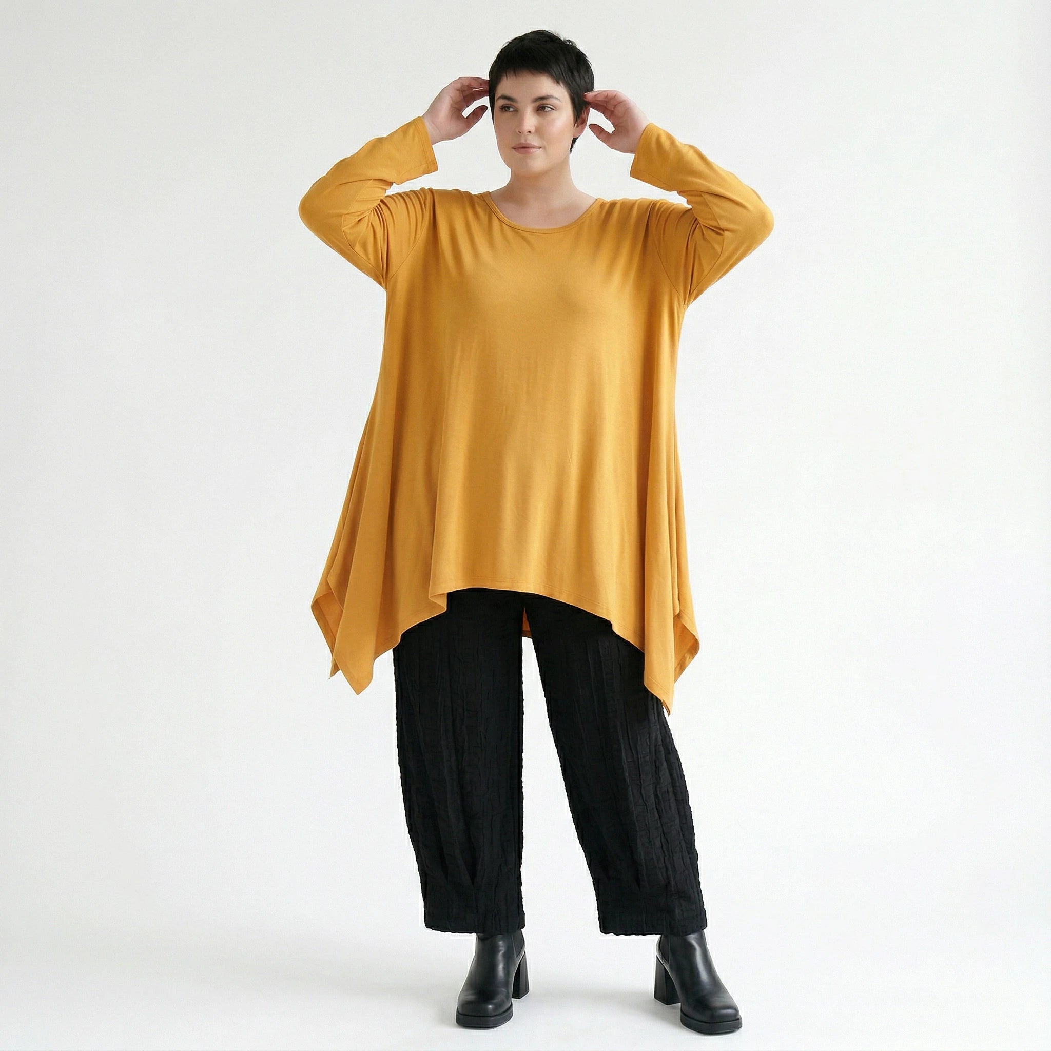 A-Form Bigshirt von AKH Fashion aus Viskose, 1531.01019, Senf, Ausgefallen, Zeitlos, Schick
