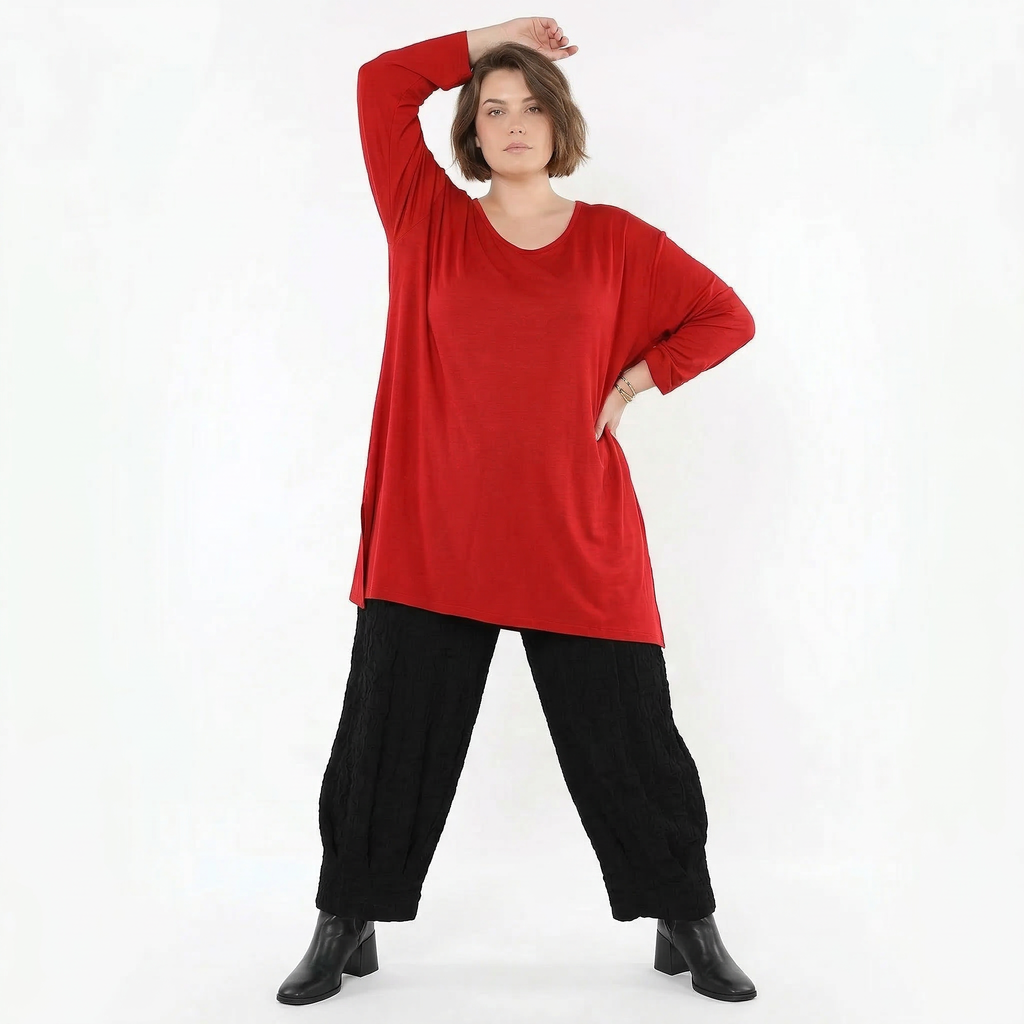 AKH Fashion Bigshirt in gerader Form, aus Viskose, 1531.07054, Dunkelrot, Ausgefallen, Schick