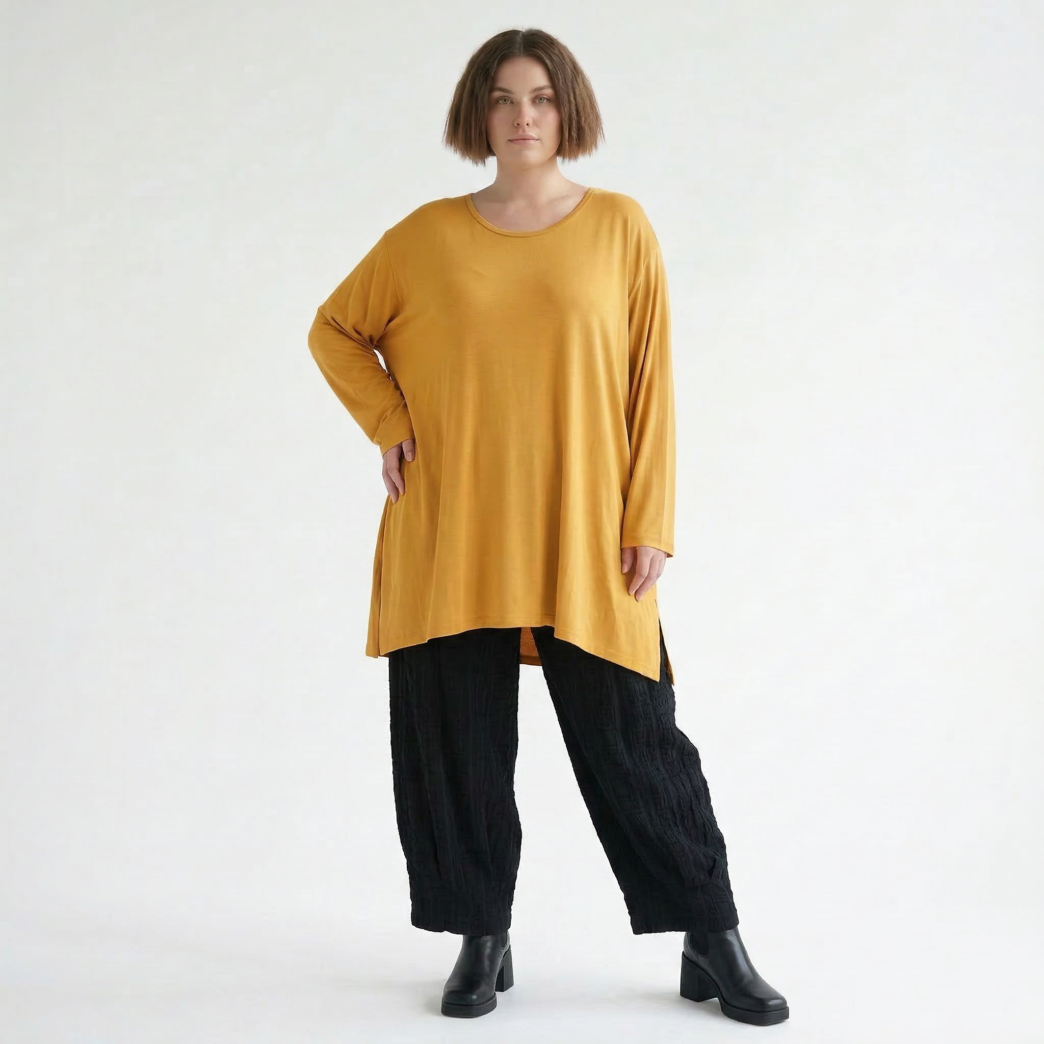 AKH Fashion Bigshirt in gerader Form, aus Viskose, 1531.07054, Senf, Ausgefallen, Zeitlos