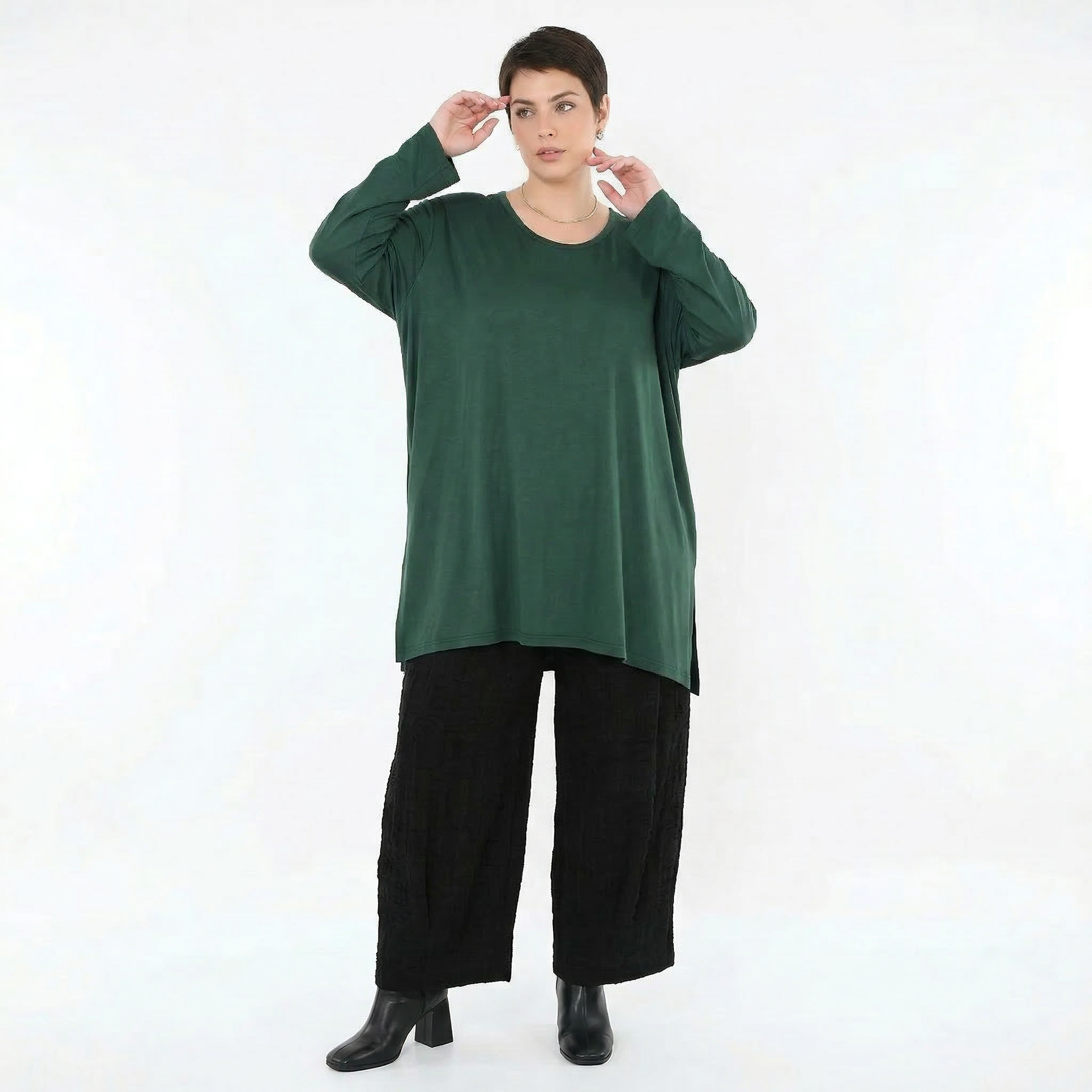 AKH Fashion Bigshirt in gerader Form, aus Viskose, 1531.07054, Tannengrün, Ausgefallen, Zeitlos