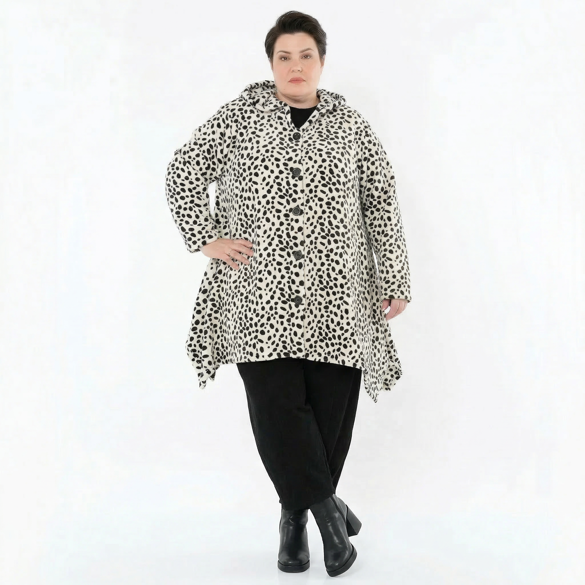 A-Form Jacke von AKH Fashion aus Polyester, 1527.02030, Weiß/Schwarz, Punkte, Ausgefallen