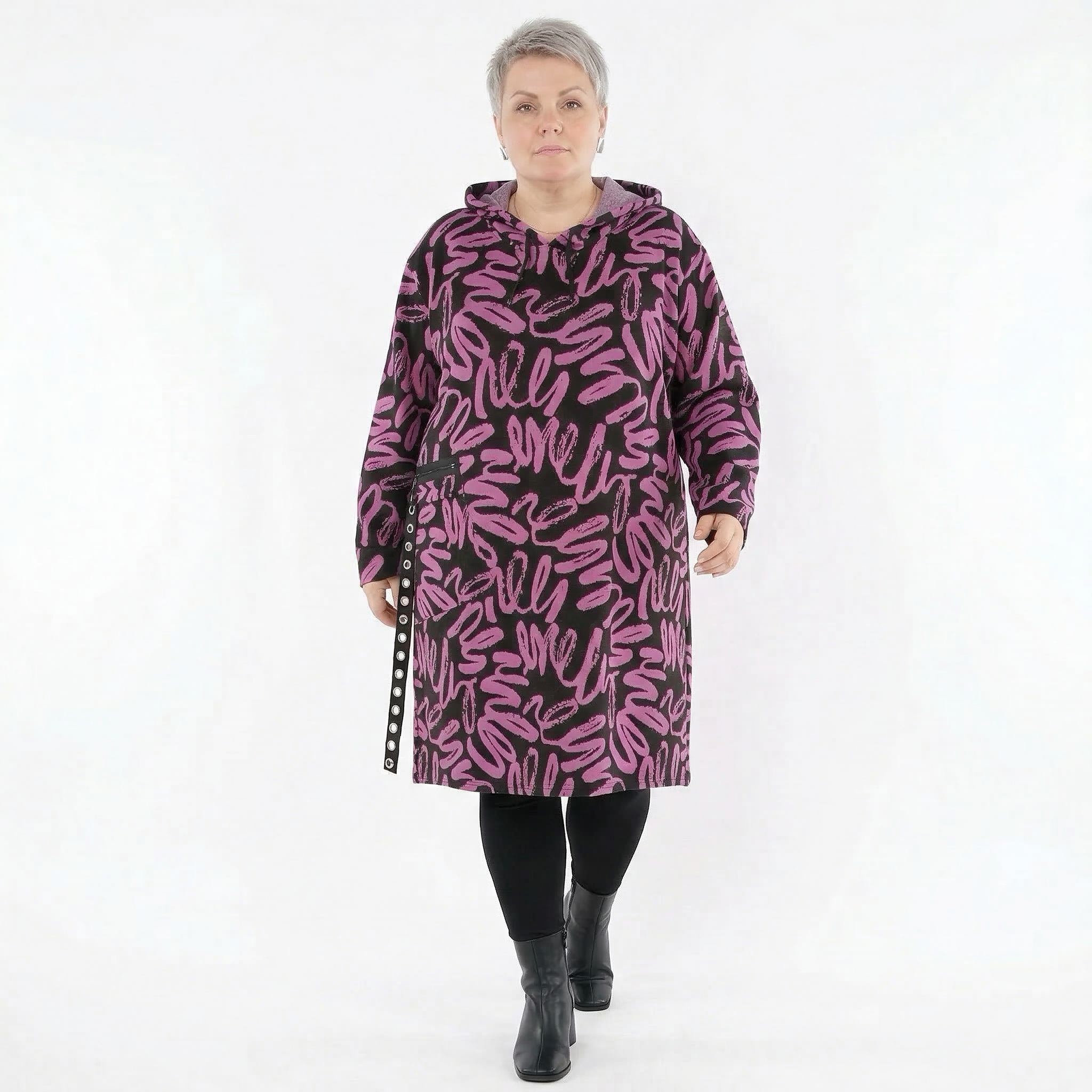 A-Form Kleid von AKH Fashion aus Materialmix, 1529.06989, Schwarz/Fuchsia, Kringel, Schick