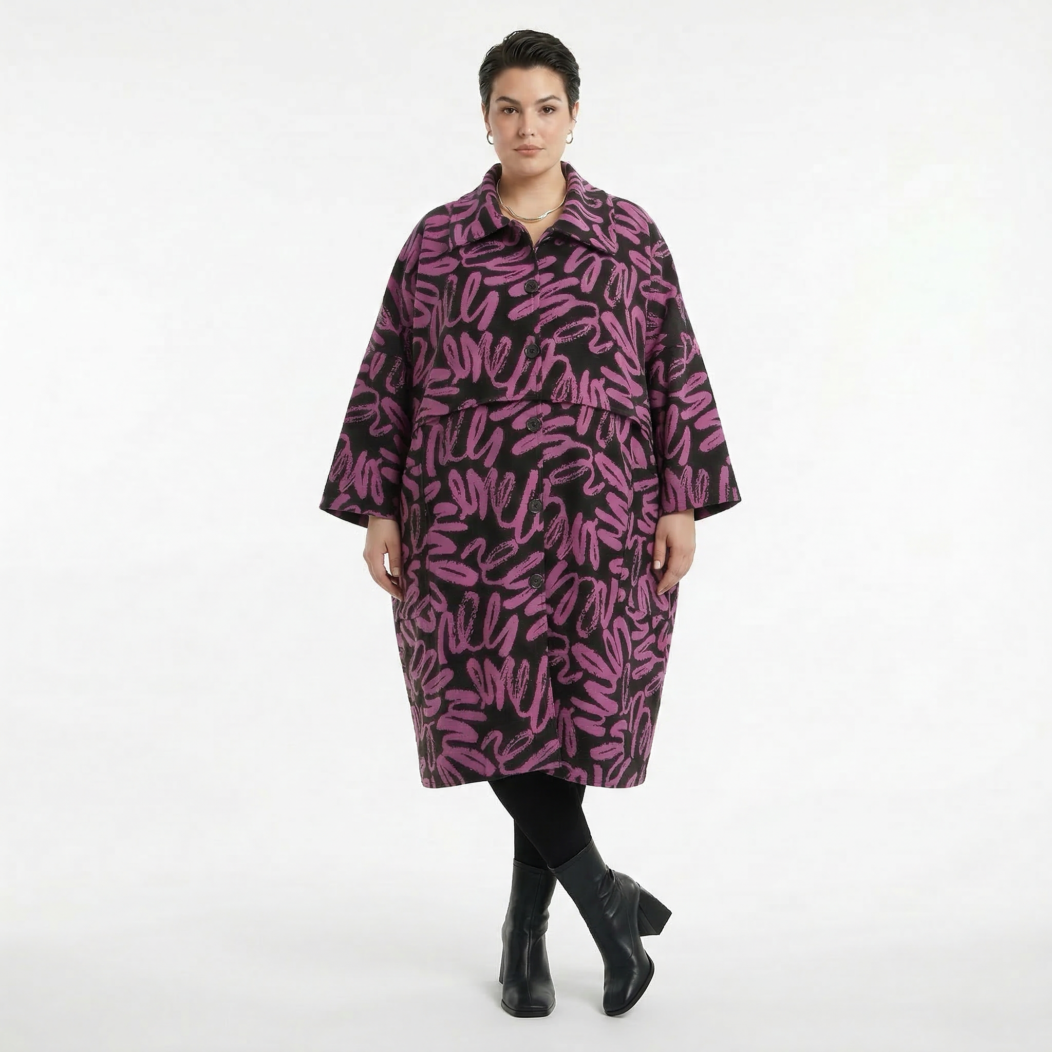 AKH Fashion Mantel in Glocken-Form, aus Materialmix, 1529.07041, Schwarz/Fuchsia, Kringel