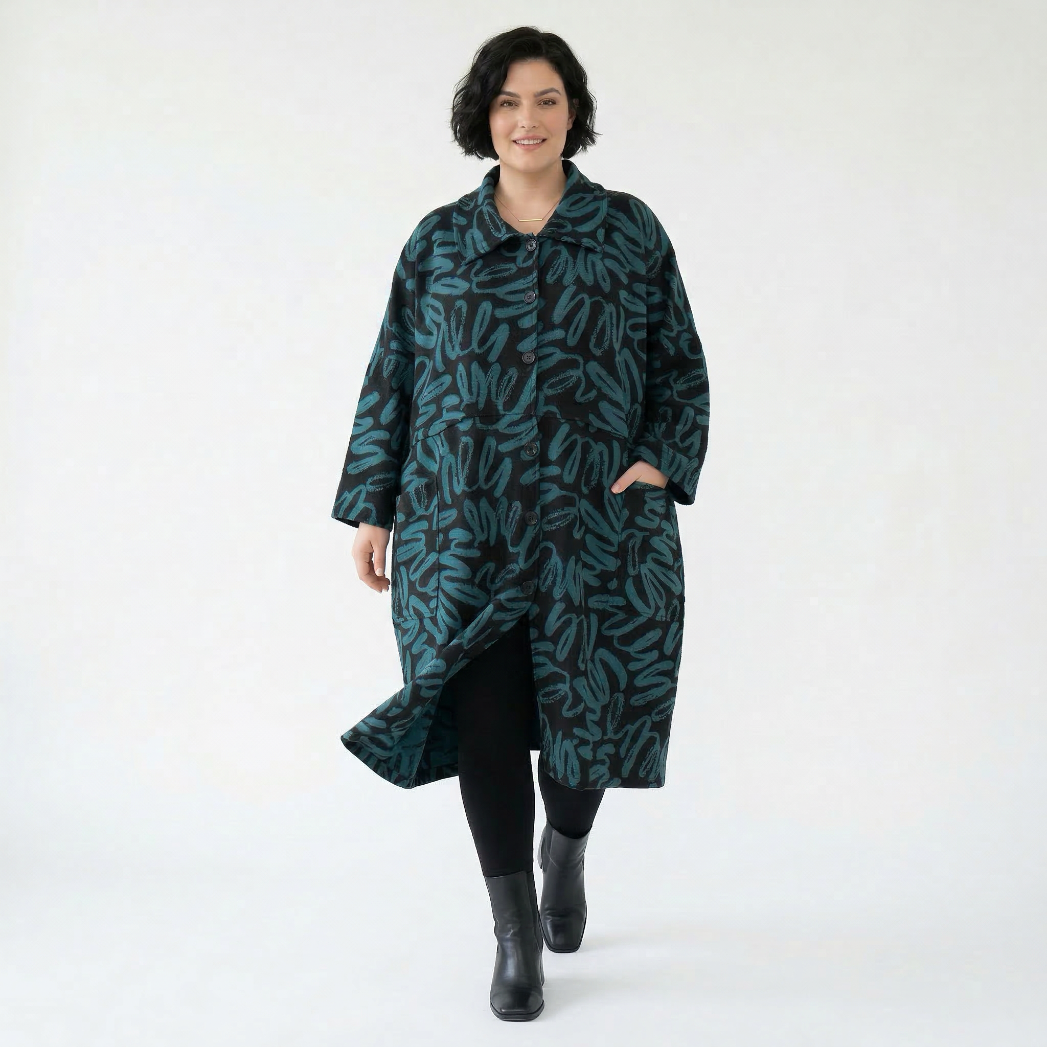 AKH Fashion Mantel in Glocken-Form, aus Materialmix, 1529.07041, Schwarz/Petrol, Kringel