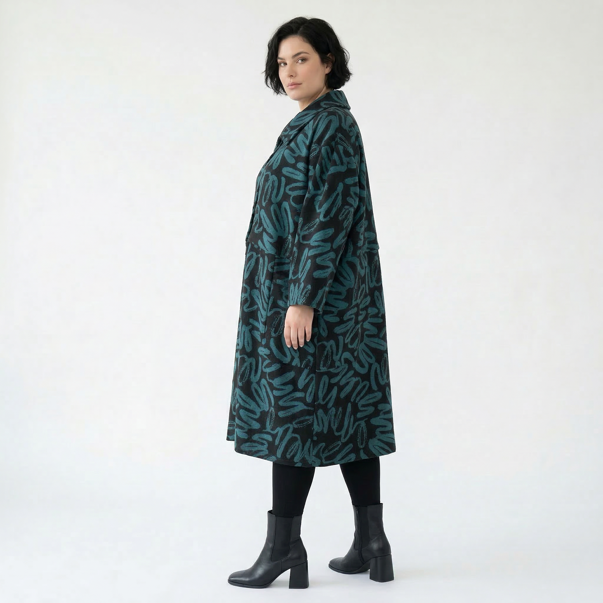 AKH Fashion Mantel in Glocken-Form, aus Materialmix, 1529.07041, Schwarz/Petrol, Kringel