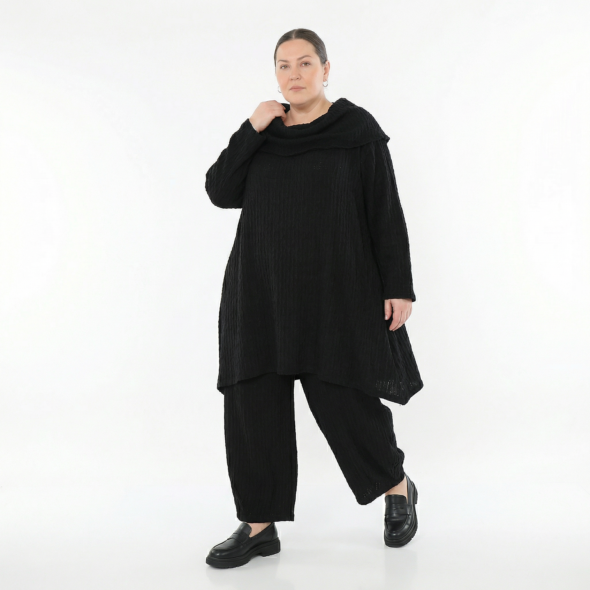 Ballonhose von AKH Fashion aus Materialmix, 1532.05920, Schwarz, Wellen, Ausgefallen