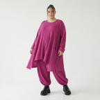 Fuchsia Feinstrick Ballonhose mit Streifen Wellen und Ajournmuster weich und stretchig