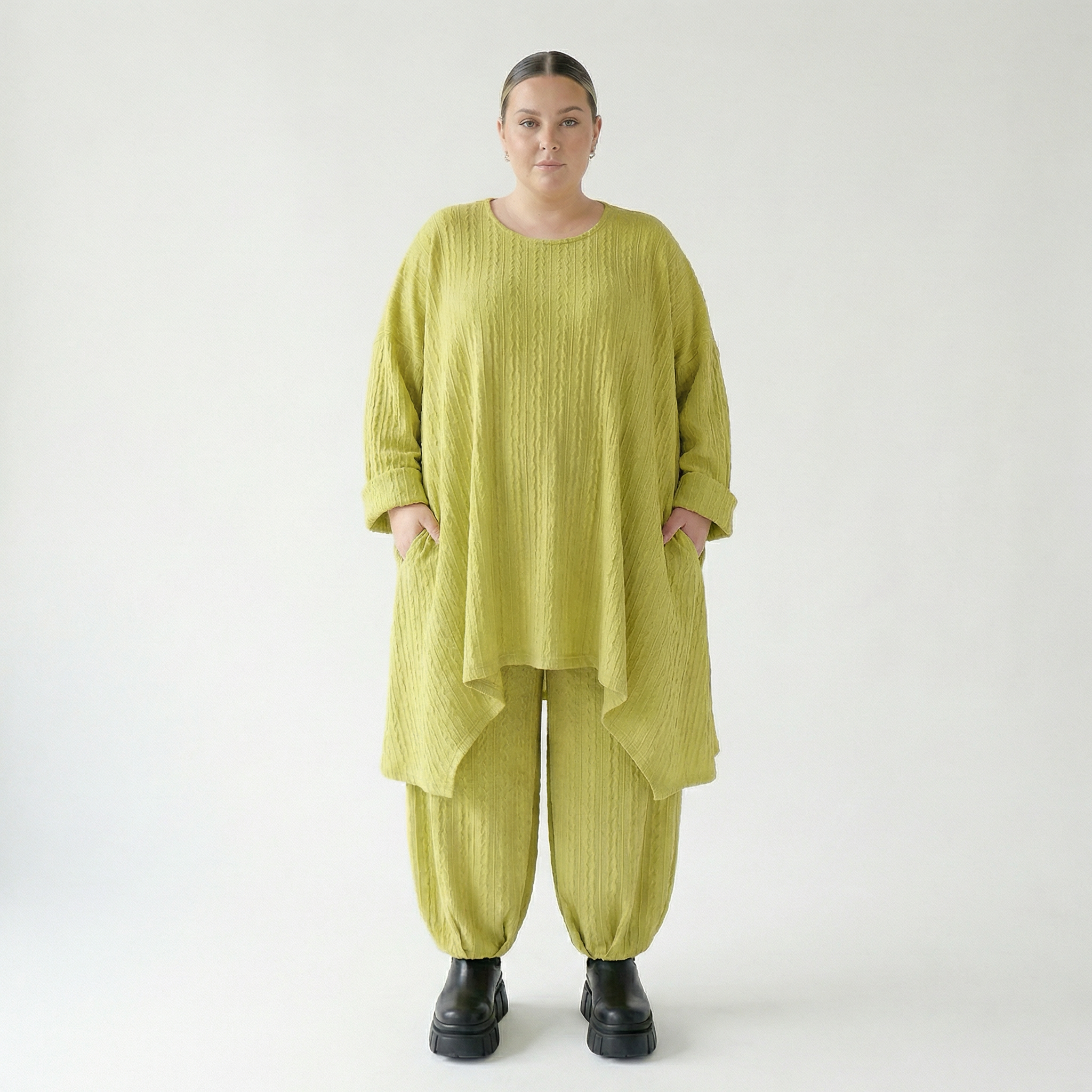 Ballonhose von AKH Fashion aus Materialmix, 1532.05920, Lime, Wellen, Ausgefallen, Zeitlos