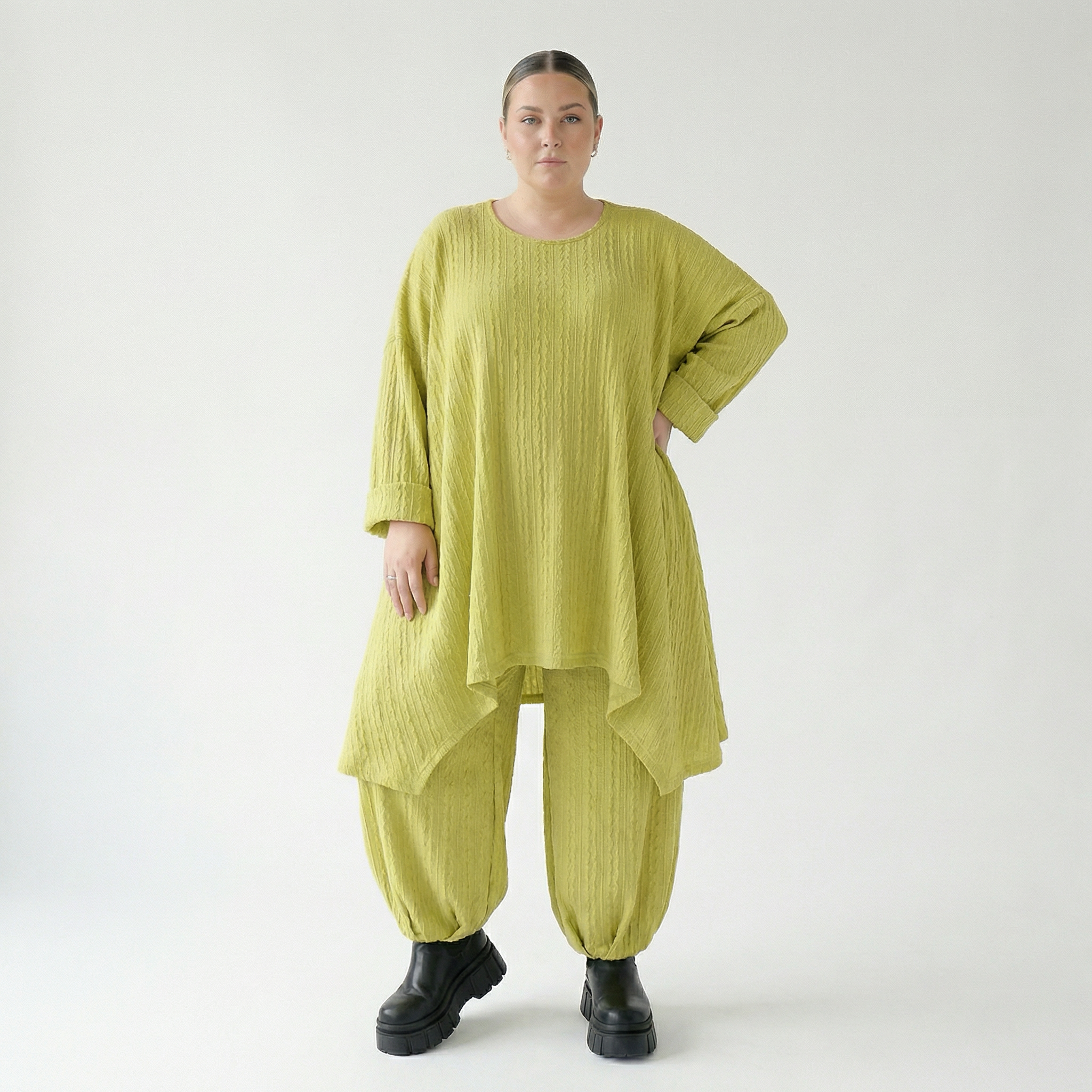 Ballonhose von AKH Fashion aus Materialmix, 1532.05920, Lime, Wellen, Ausgefallen, Zeitlos