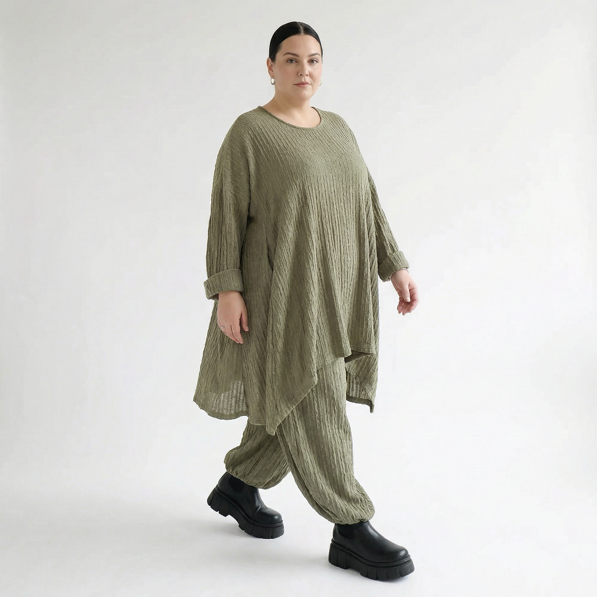 Ballonhose von AKH Fashion aus Materialmix, 1532.05920, Olive, Wellen, Ausgefallen, Schick
