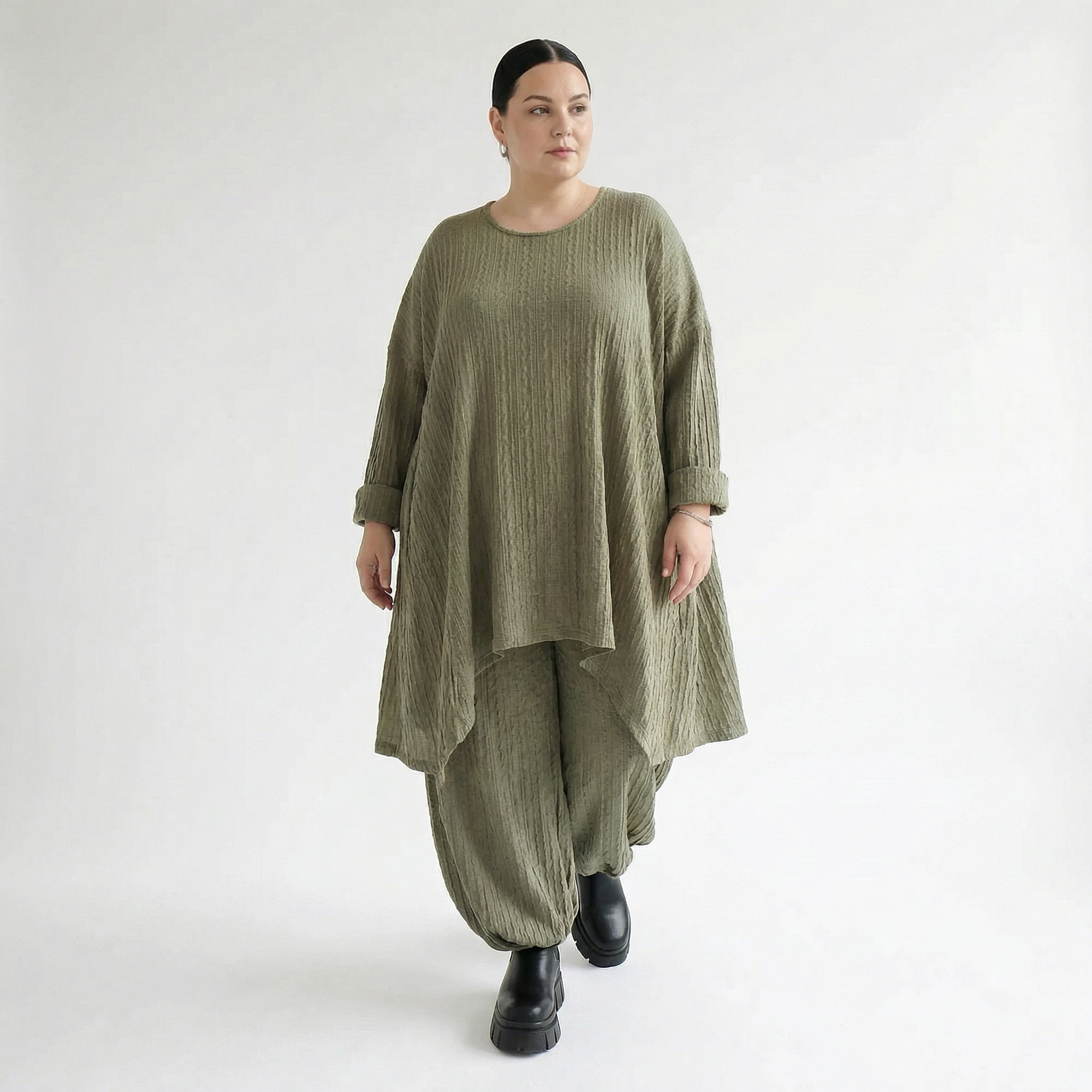 Ballonhose von AKH Fashion aus Materialmix, 1532.05920, Olive, Wellen, Ausgefallen, Schick