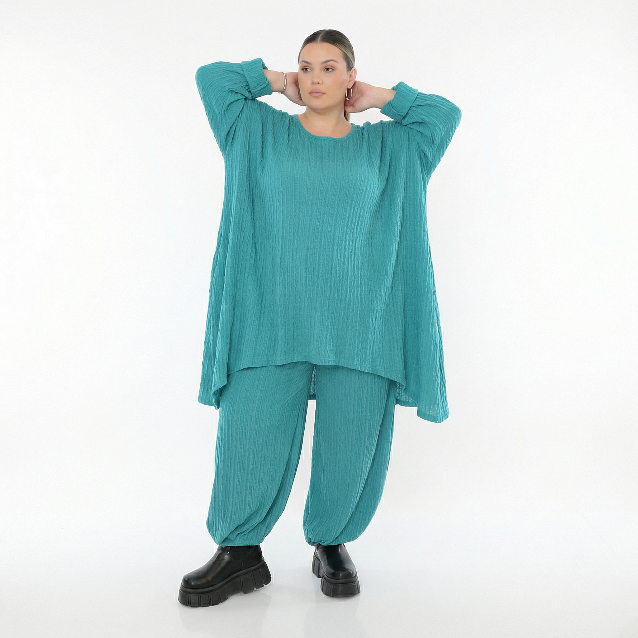 Ballonhose von AKH Fashion aus Materialmix, 1532.05920, PetrolBlau, Wellen, Ausgefallen