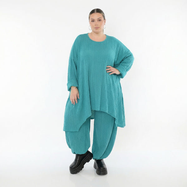 A-Form Bigshirt von AKH Fashion aus Materialmix, 1532.07014, PetrolBlau, Wellen, Ausgefallen