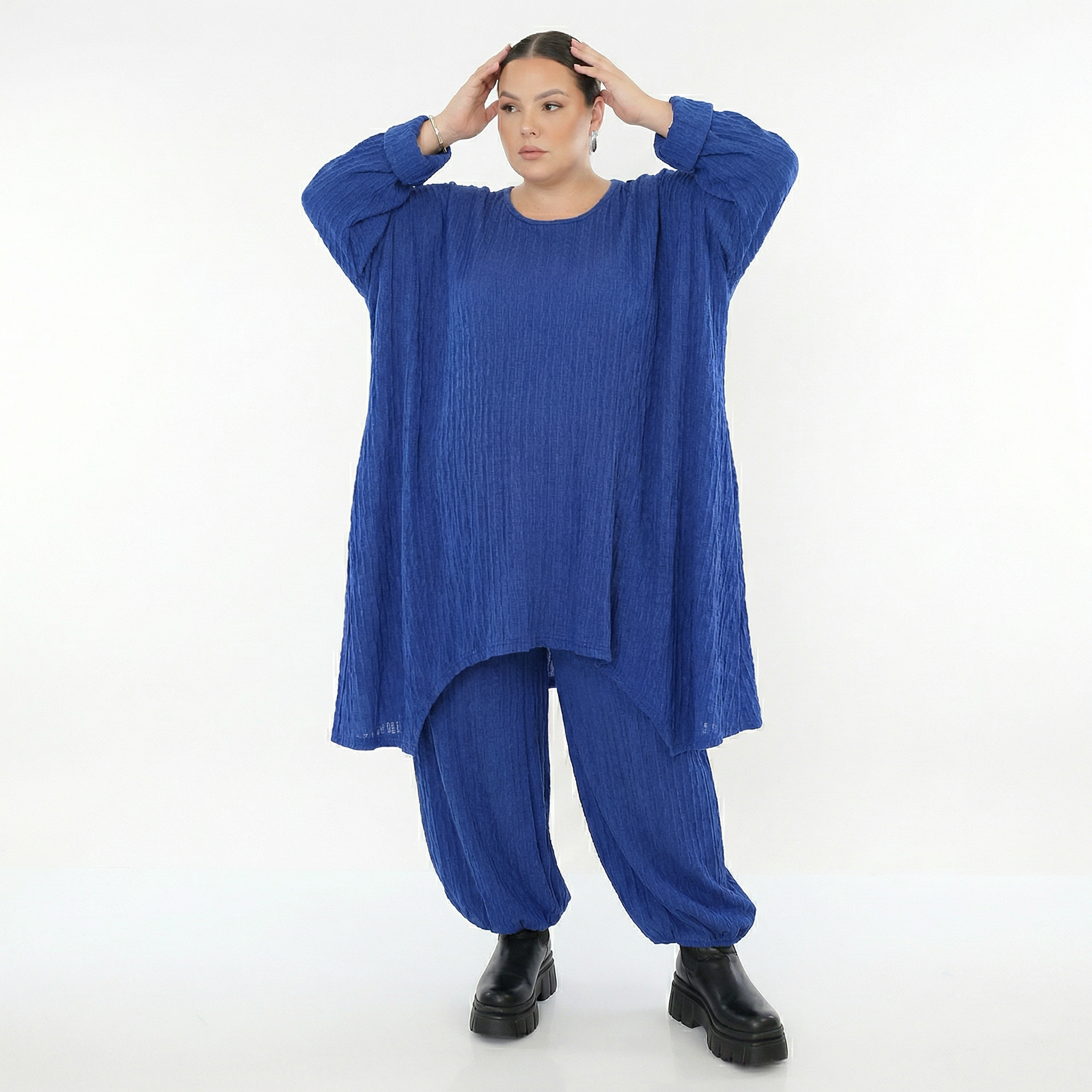Ballonhose von AKH Fashion aus Materialmix, 1532.05920, Royalblau, Wellen, Ausgefallen