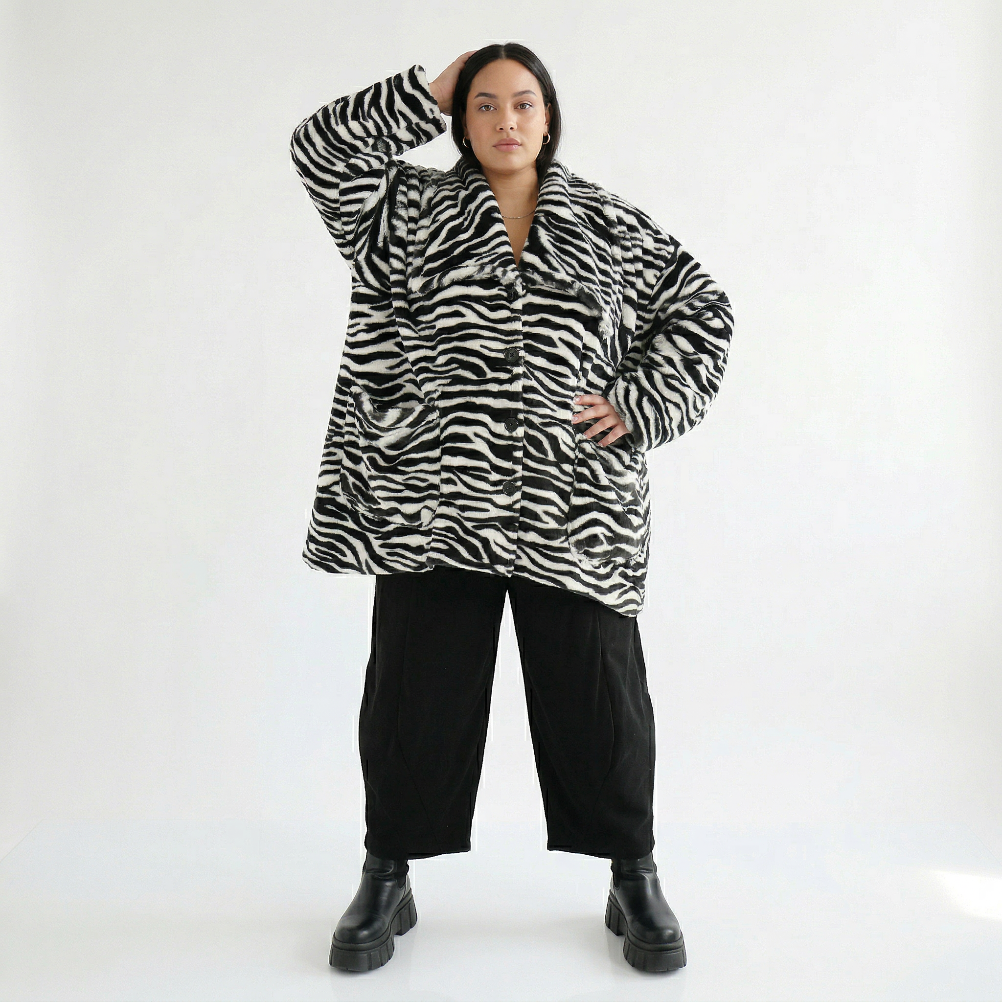  A-Form Jacke von AKH Fashion aus Polyester, 1534.06749, Schwarz/Weiß, Zebra, Ausgefallen
