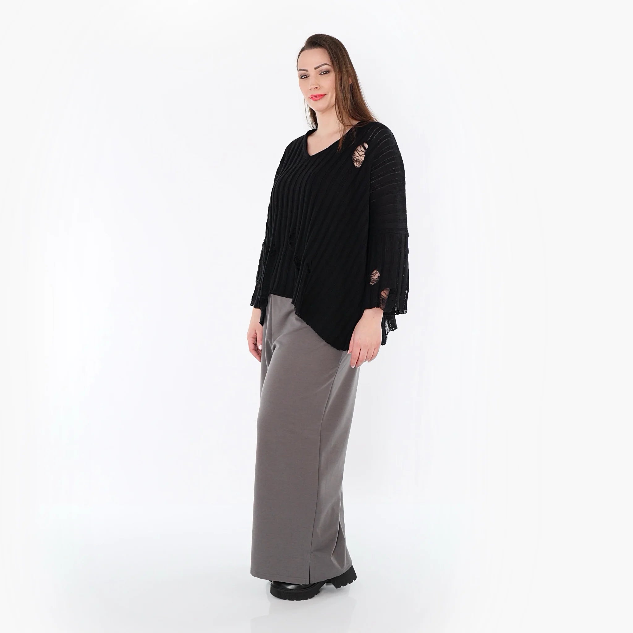  AKH Fashion Hose in gerader Form, aus Materialmix, 1536.00225, Grau, Ausgefallen, Zeitlos