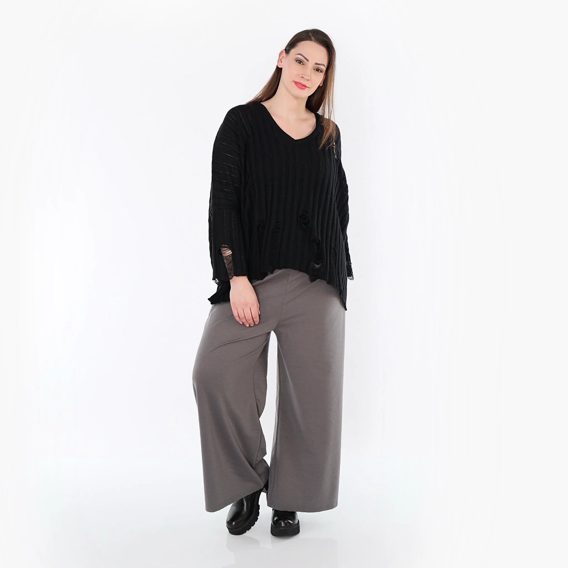  AKH Fashion Hose in gerader Form, aus Materialmix, 1536.00225, Grau, Ausgefallen, Zeitlos