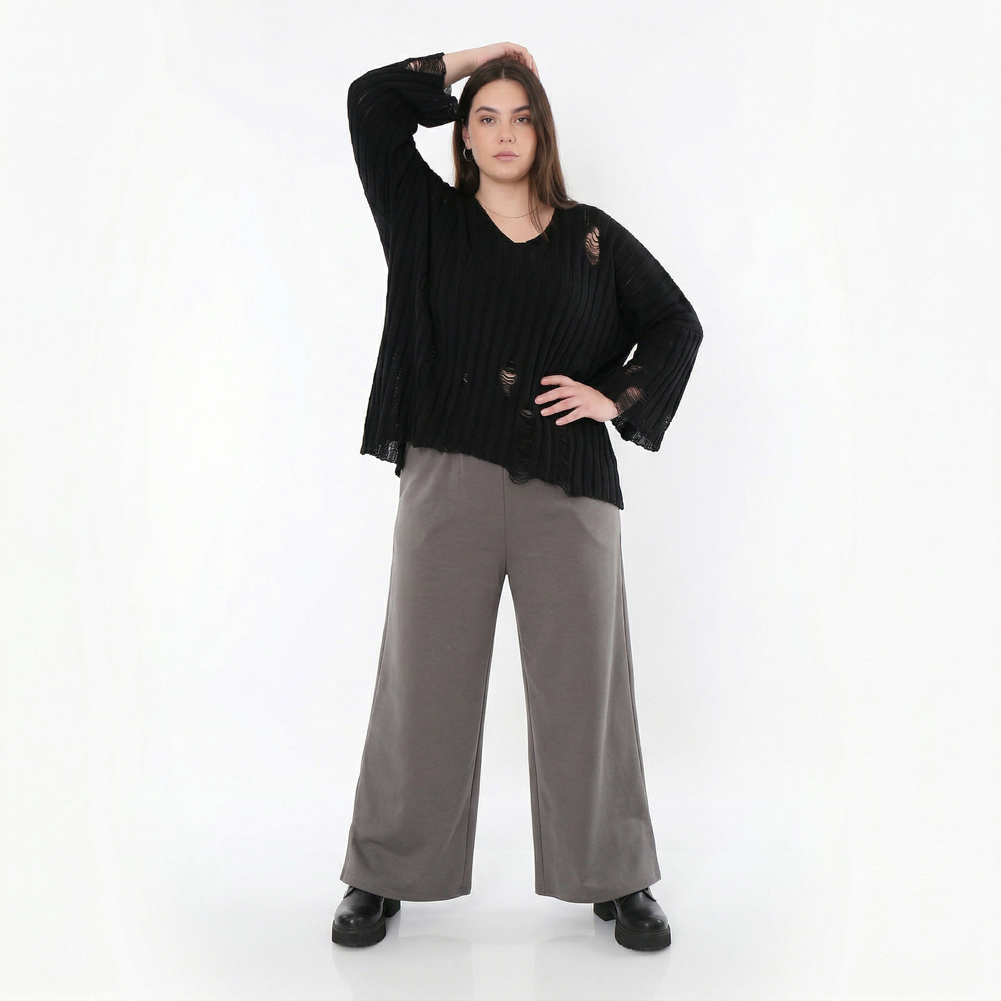  AKH Fashion Hose in gerader Form, aus Materialmix, 1536.00225, Grau, Ausgefallen, Zeitlos