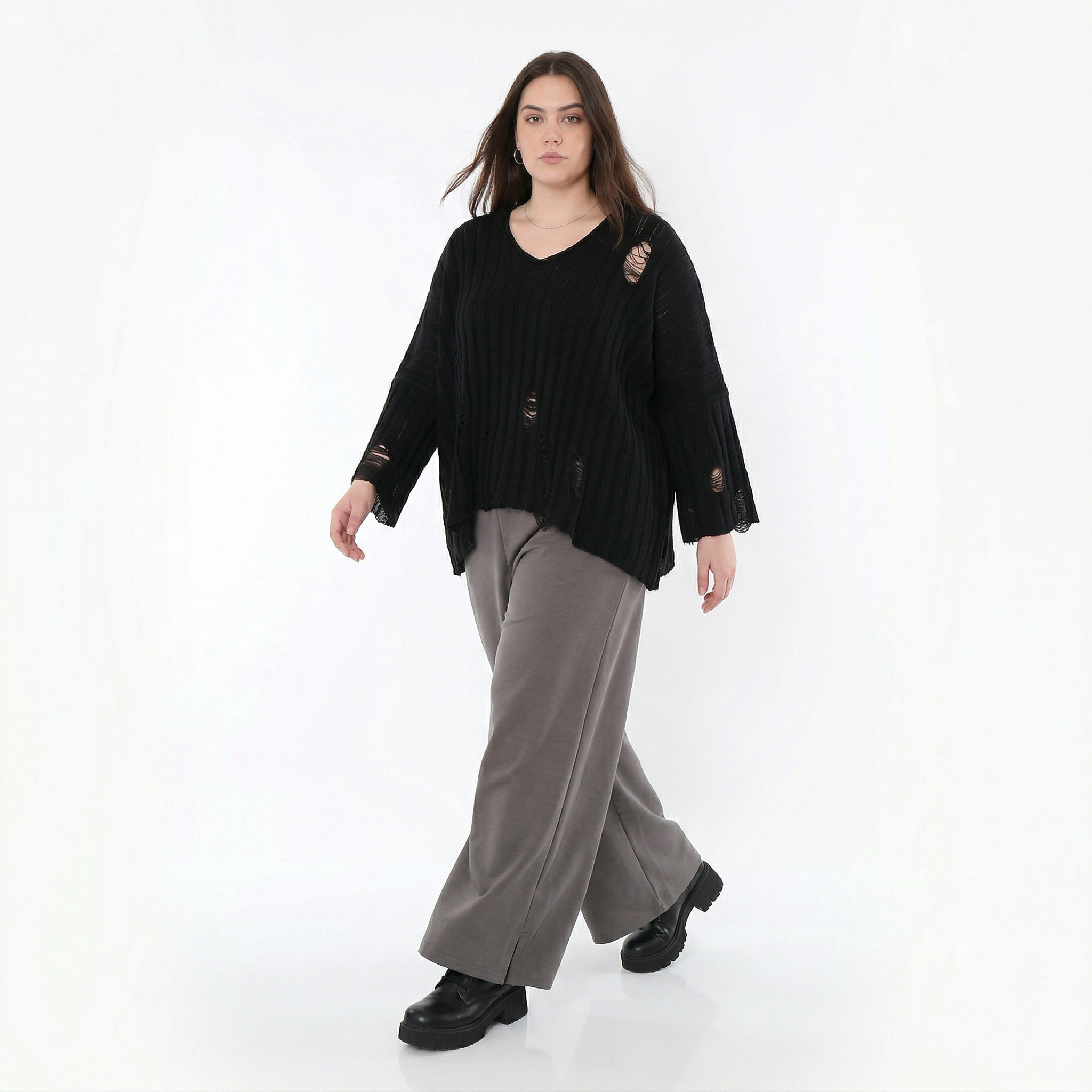  AKH Fashion Hose in gerader Form, aus Materialmix, 1536.00225, Grau, Ausgefallen, Zeitlos
