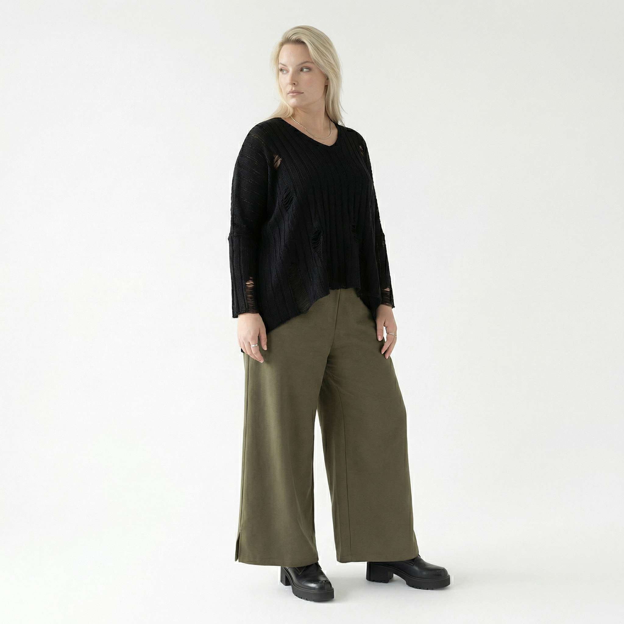  AKH Fashion Hose in gerader Form, aus Materialmix, 1536.00225, Olive, Ausgefallen, Zeitlos